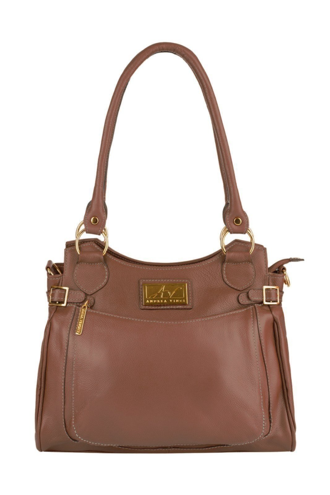 Bolsa Andrea Vinci grande de couro liso Lúcia – Whisky