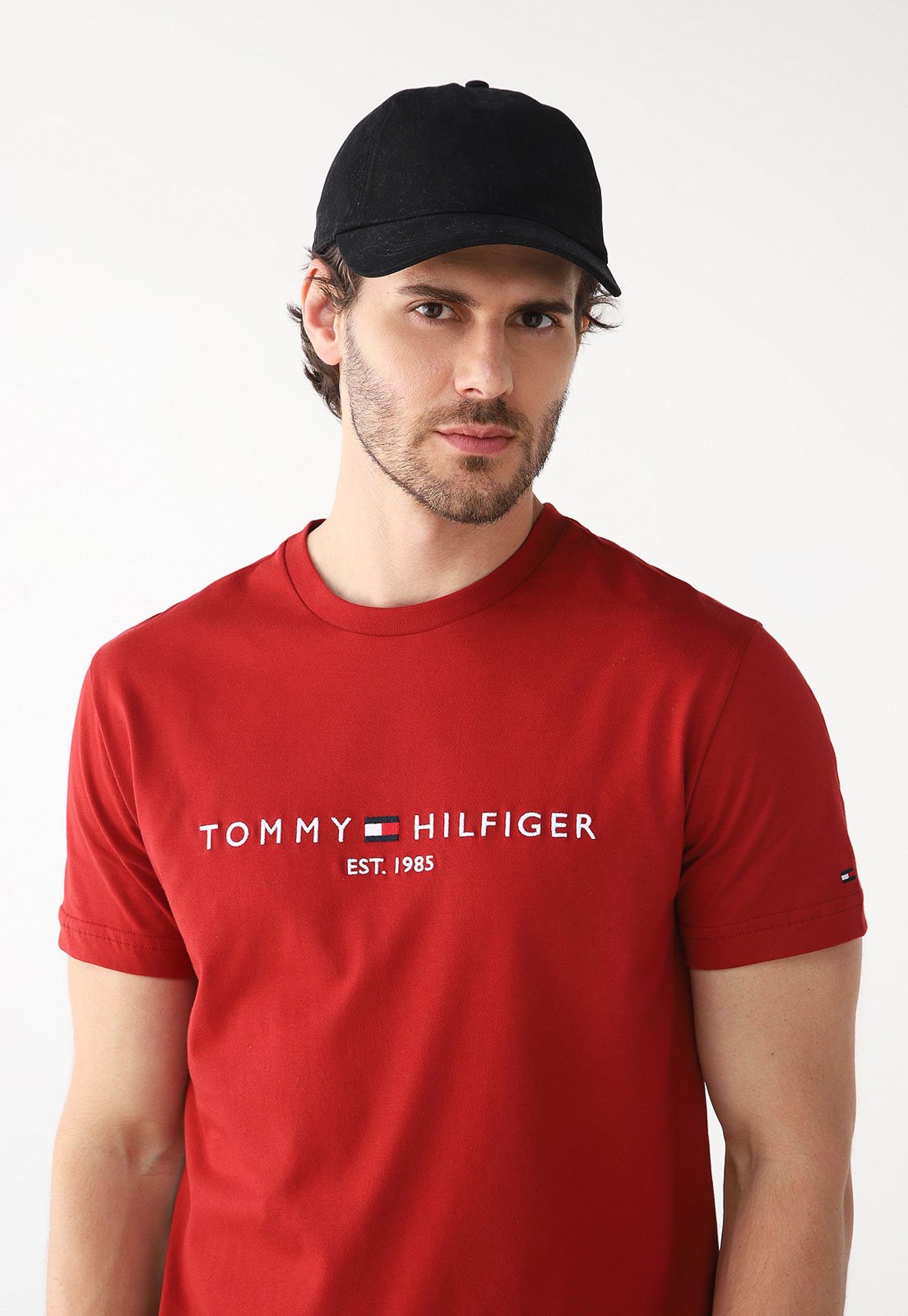 Camiseta Tommy Hilfiger Reta Logo Vermelha