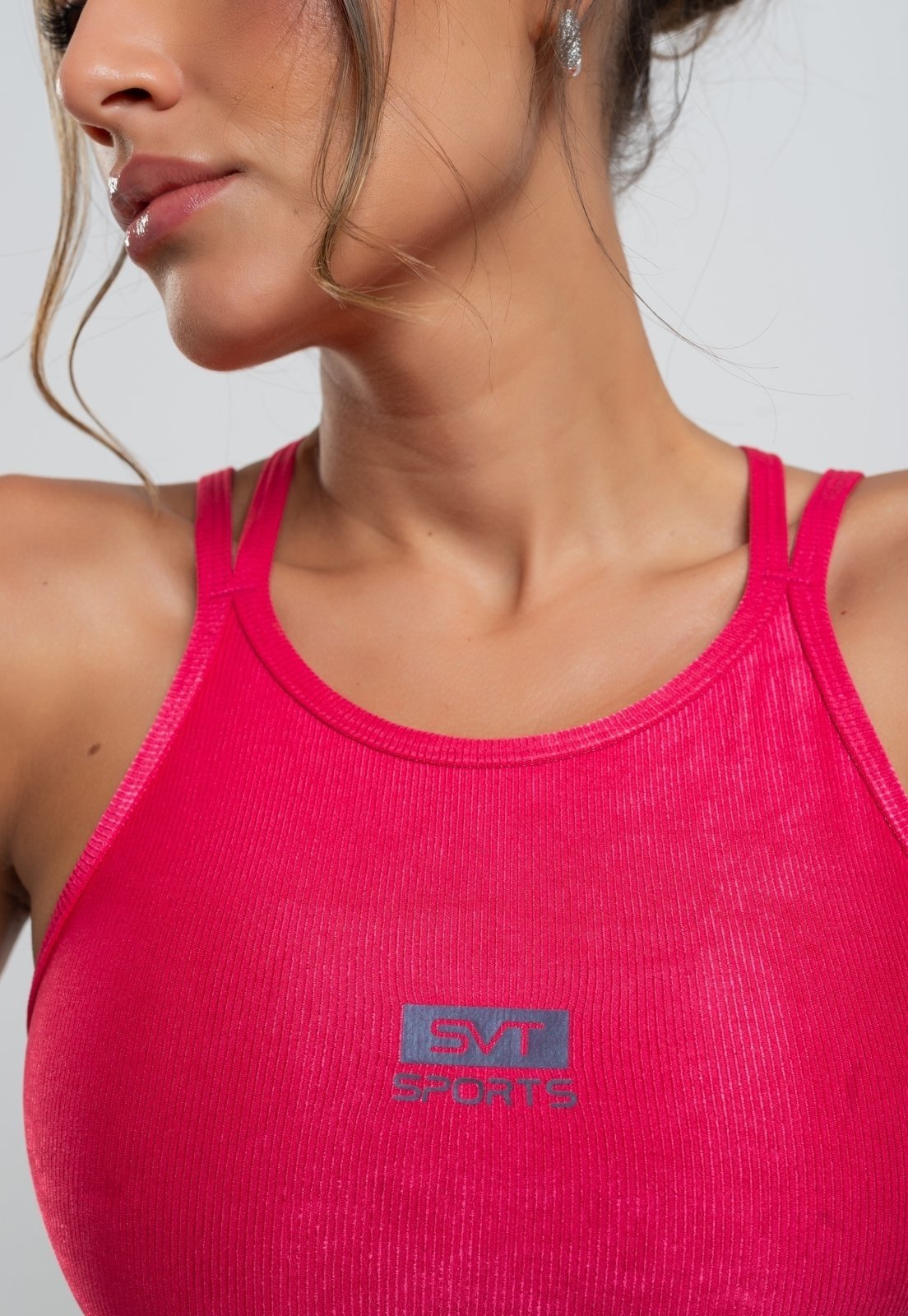 Top Suplex Wonder Gloss Decote Alto Com Tiras Salvatore Fashion Rosa