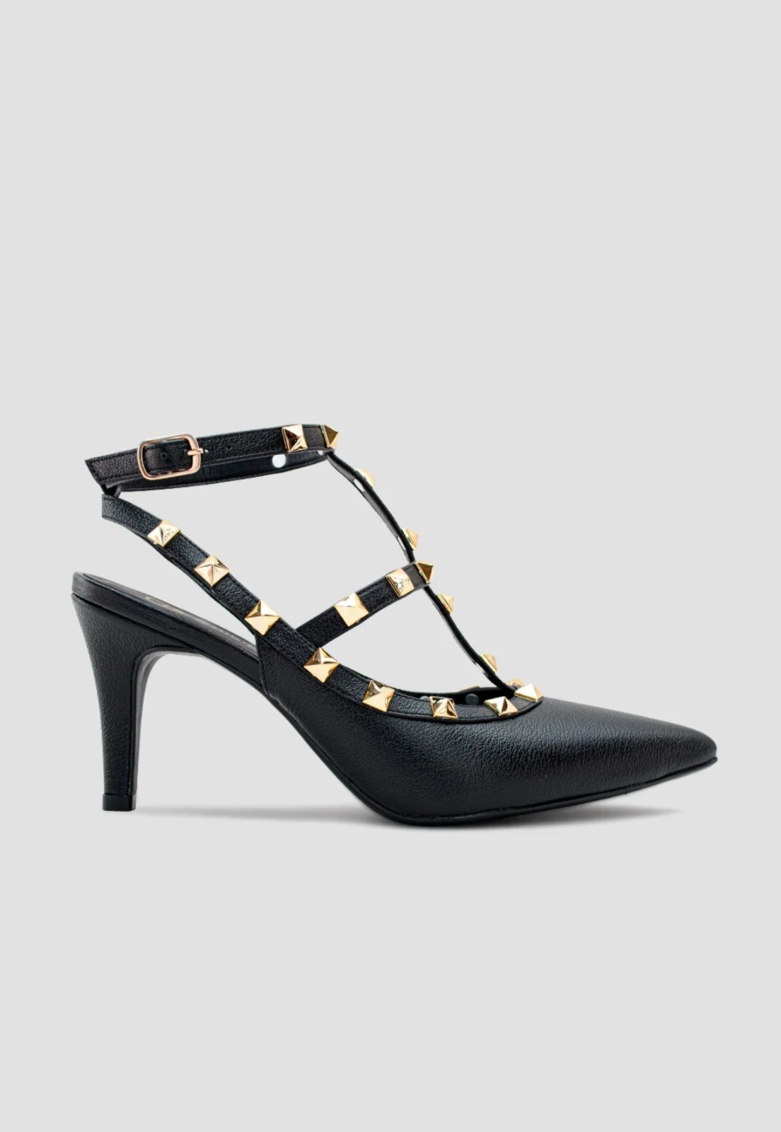 Scarpin Aberto Salto Fino Detalhes Spikes Couro Preto CBK Scarpin Aberto Salto Fino Detalhes Spikes Couro Preto CBK