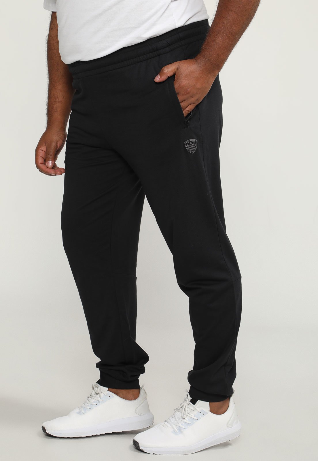 Calça de Moletom EA7 Plus Size Jogger Logo Preta