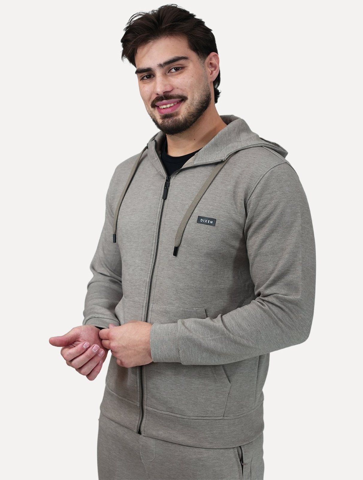 Conjunto Dixen Masculina Agasalho com Zíper Frontal Bolso Canguru Cinza Escuro
