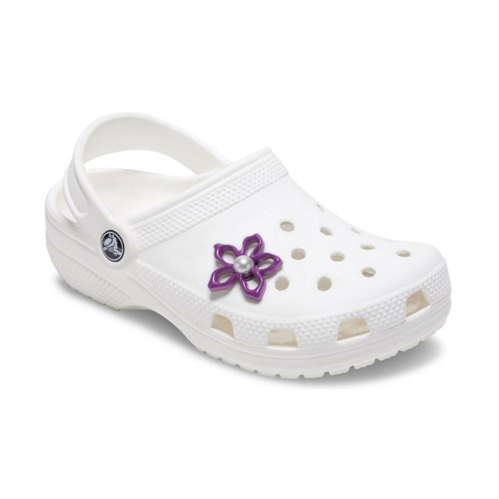 Vista 3 Infantil - Jibbitz™ Floral Roxo com Pérola Crocs branco