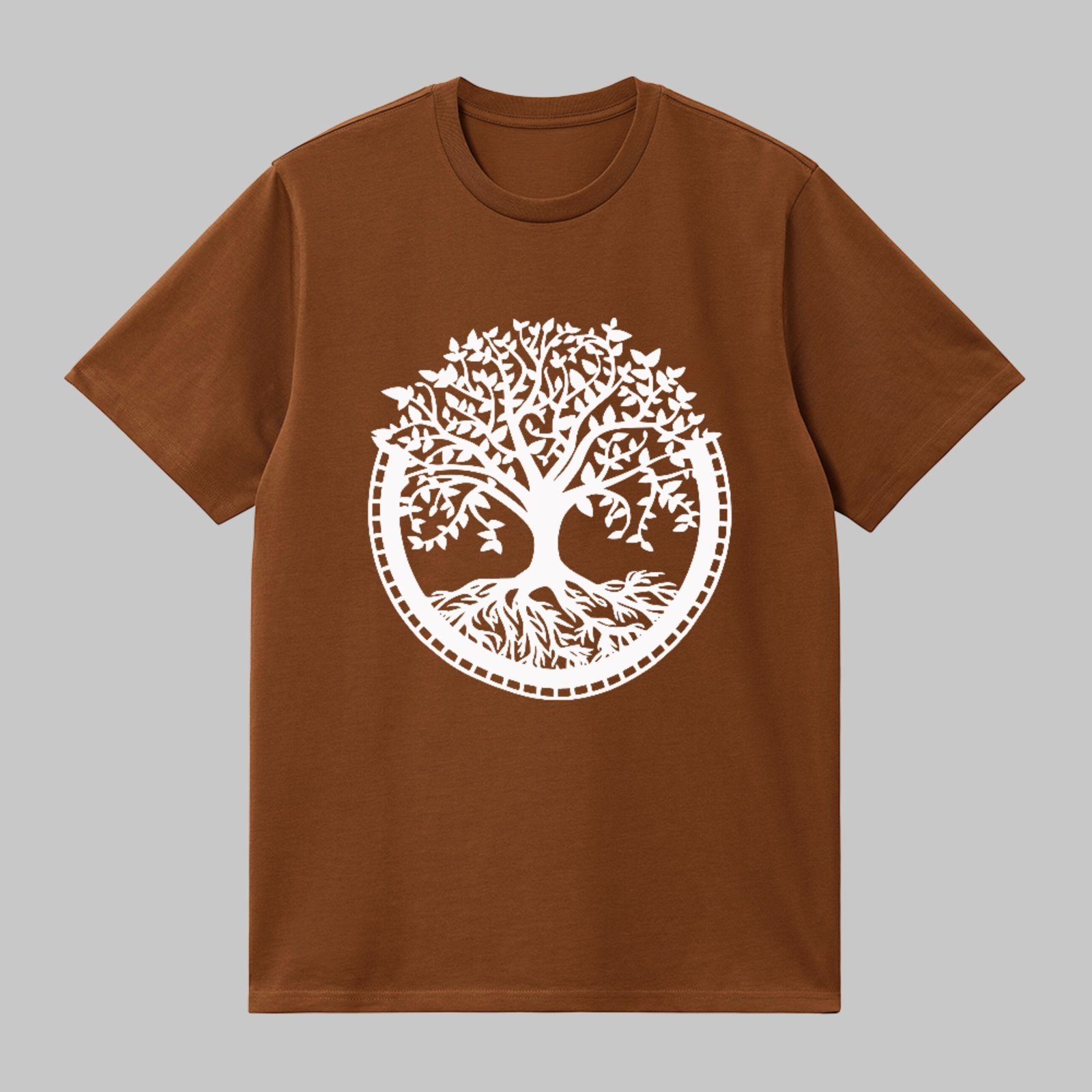 Camiseta Básica Árvore Da Vida Minimalista Unissex Marrom