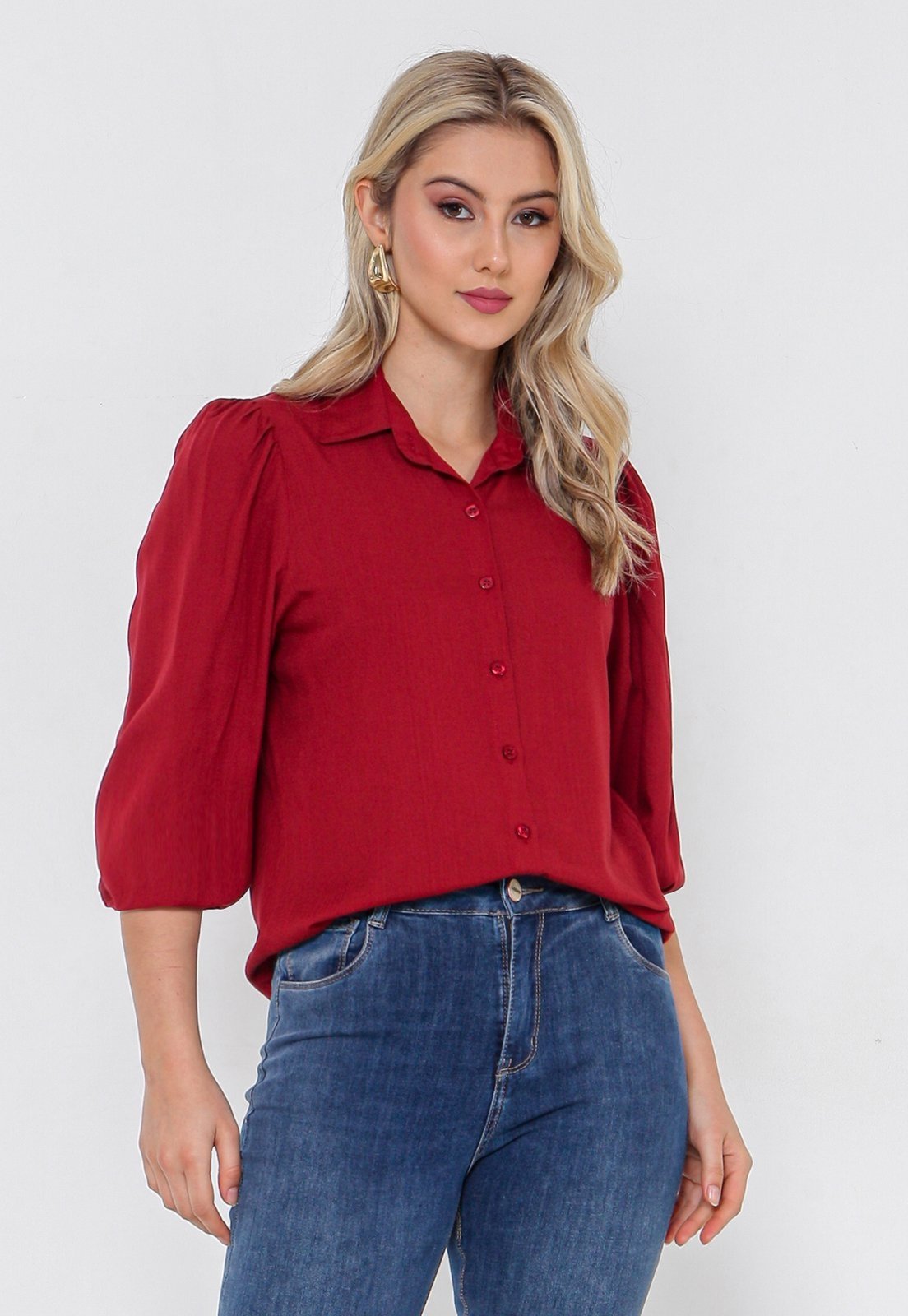 Camisa Intens Manga 3/4 Viscolinho Vermelho