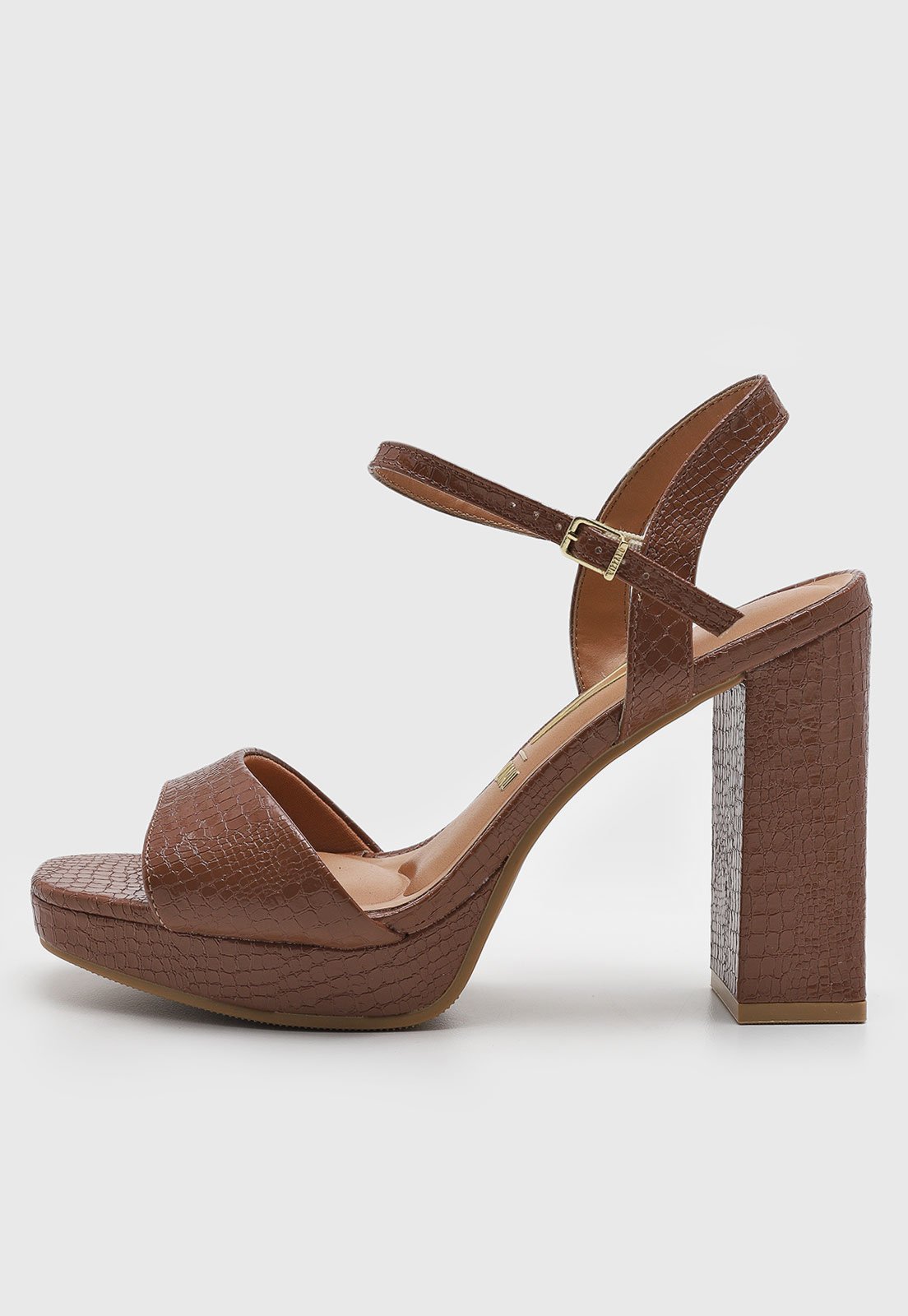 Sandália Feminina Vizzano Salto Grosso Croco Marrom