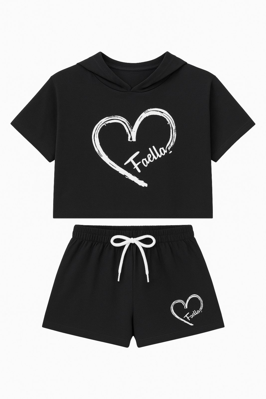 Infantil - Conjunto Cropped Verão Feminino Coração Faella - Preto