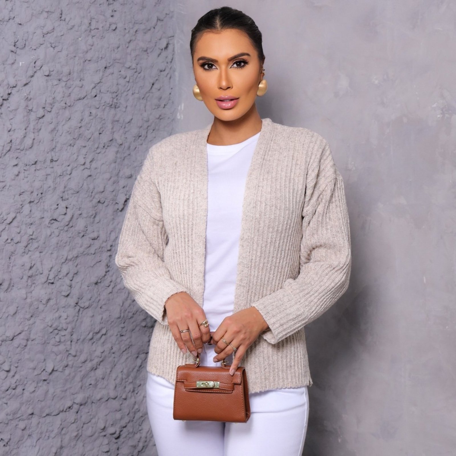 Cardigan De Tricot Mescla Com Bolsos Feminina Revanche Petrolina