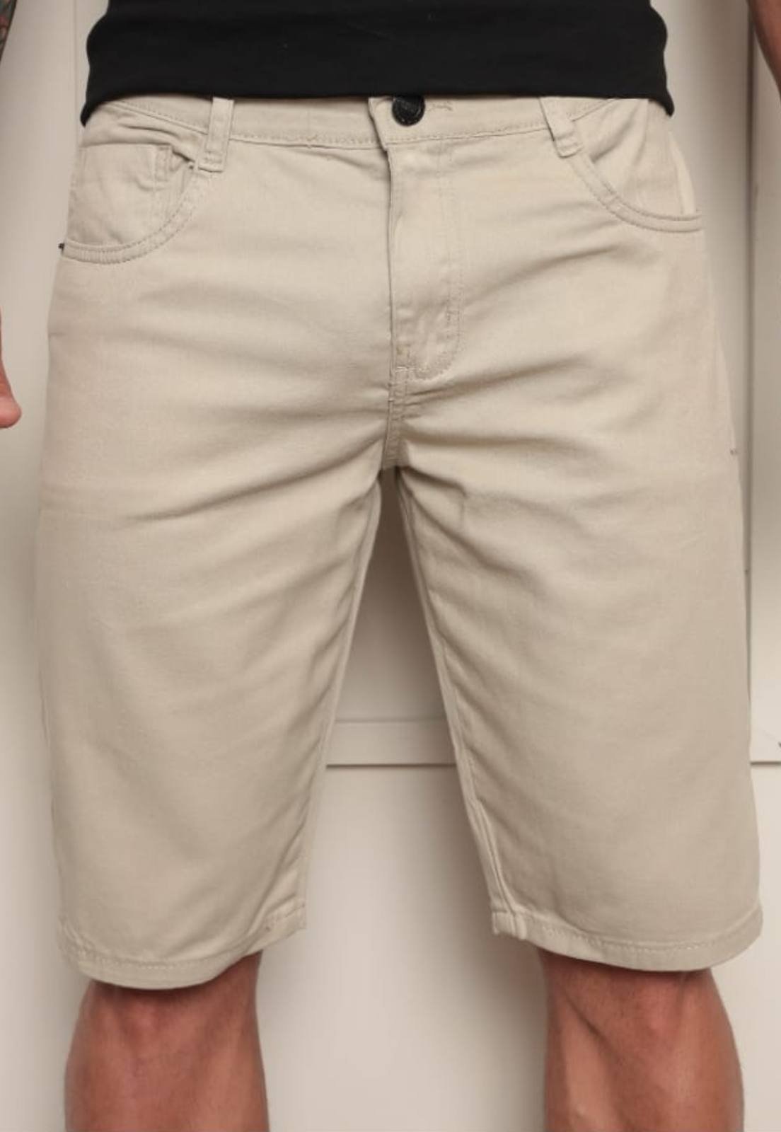 Bermuda Jeans Sarja Básica Casual Masculina AVEC Conforto e Estilo Bege