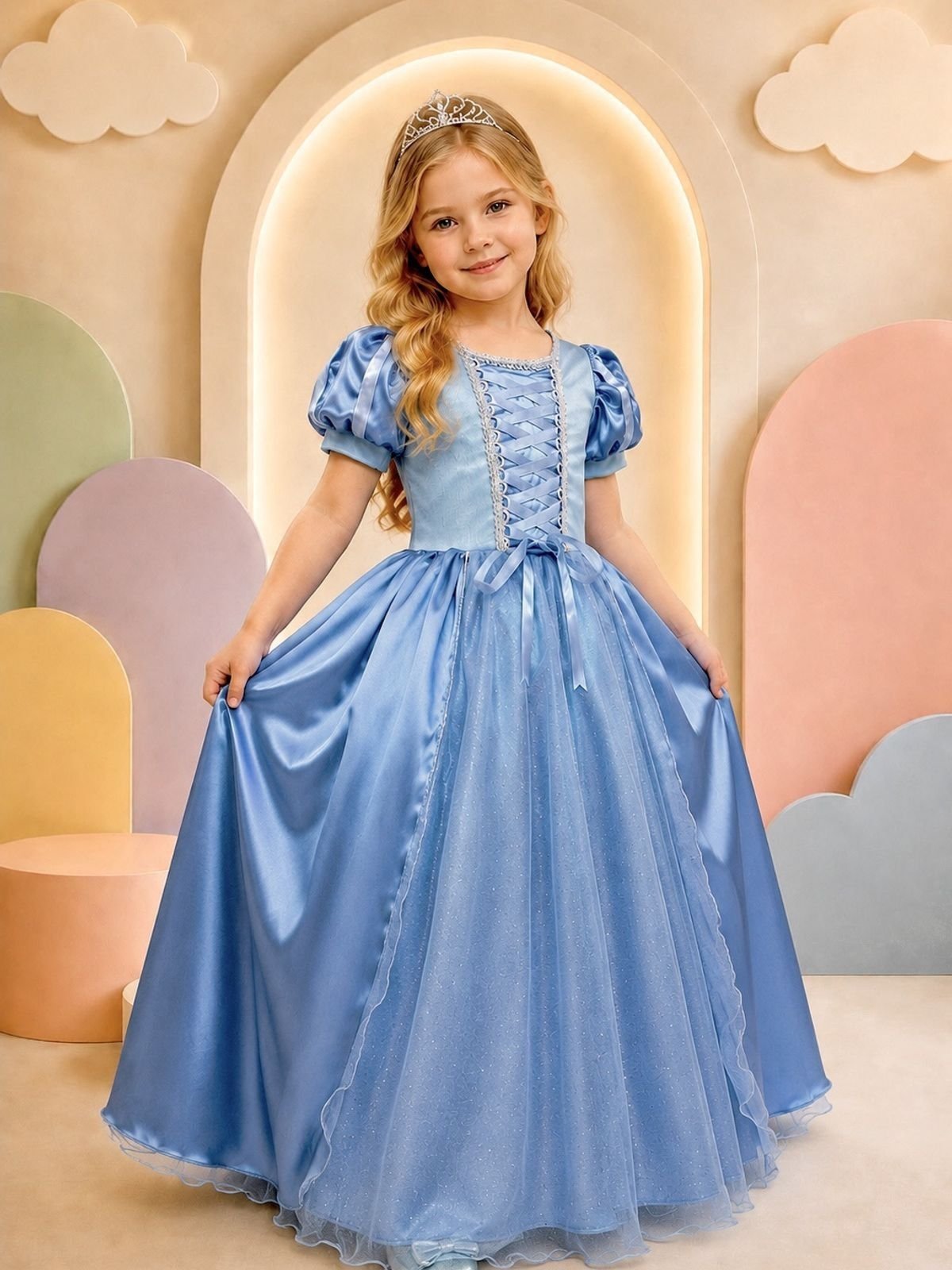 Infantil - Vestido Fantasia Princesa Azul Princesas Carnaval Festa Dia das s Menina Luxo