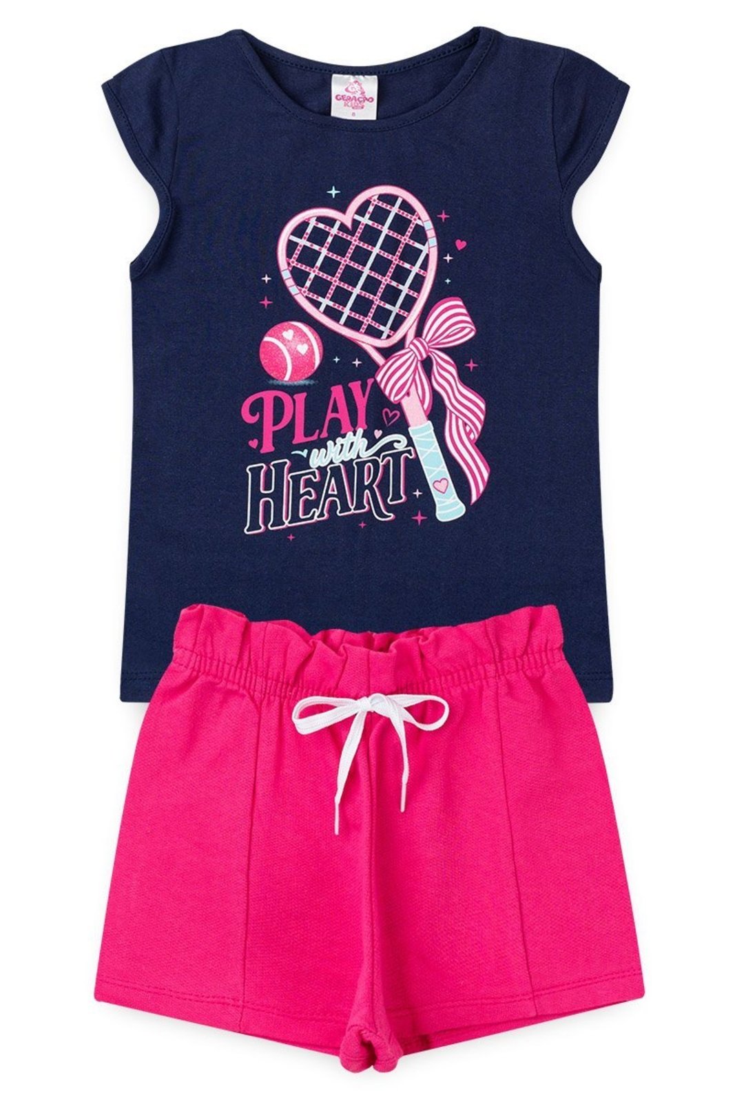 Infantil - Conjunto Menina Blusa Meia Malha 100% Algodão + Shorts Clochard em Moletinho