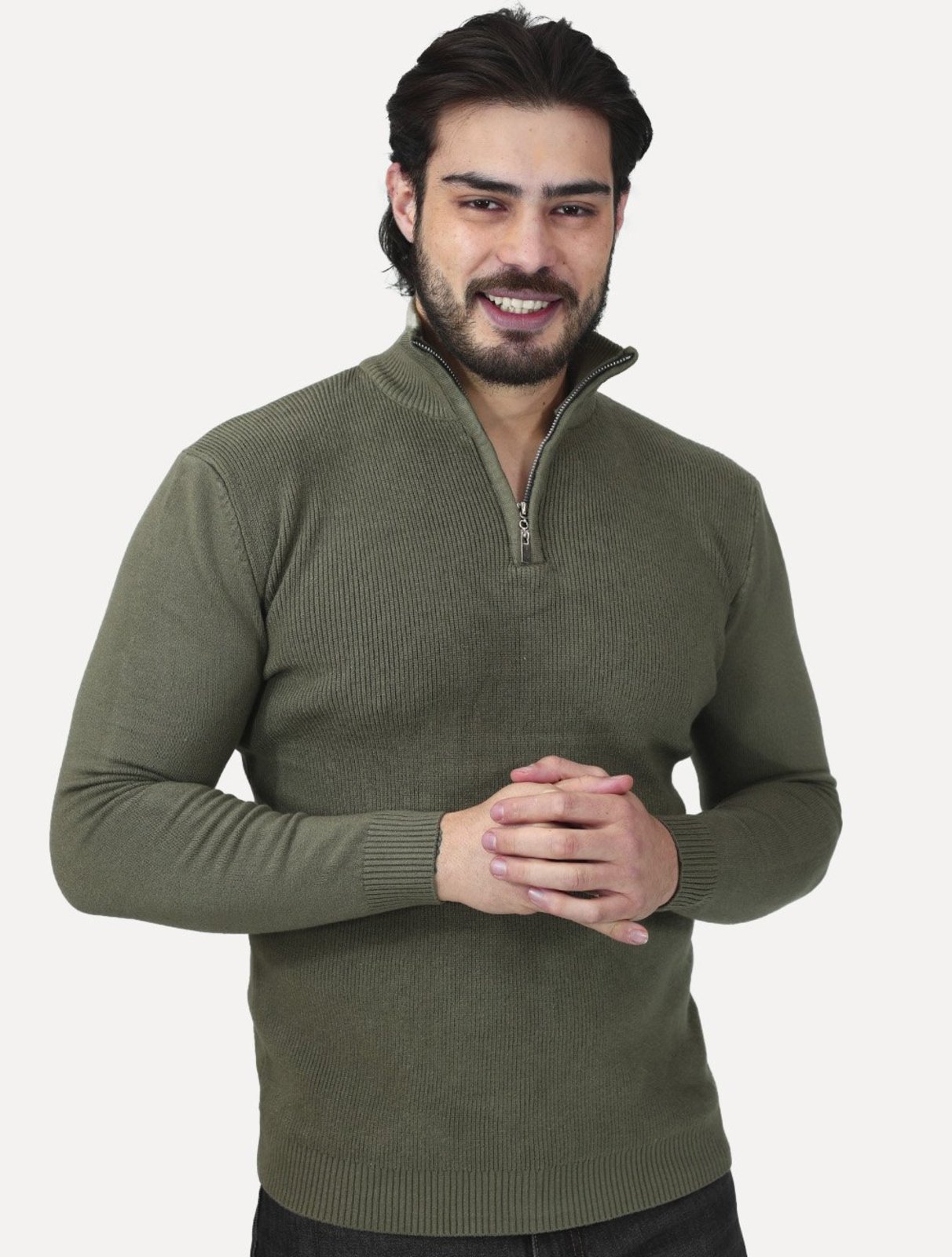 Suéter Dixen Masculino Tricot Straights Half-Zip Gola Alta Verde