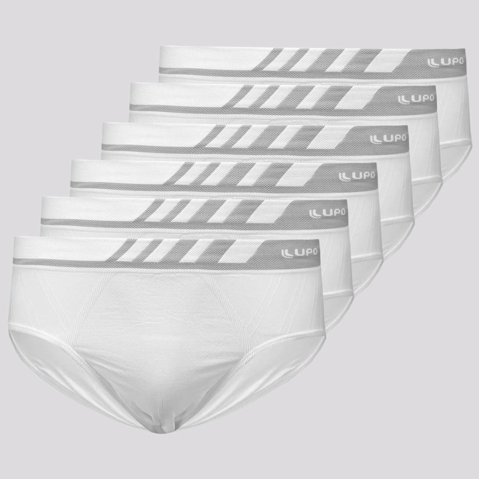 Vista 2 Kit 6 Cuecas Slip Lupo Microfibra Sem Costura Branca branco Lupo branco
