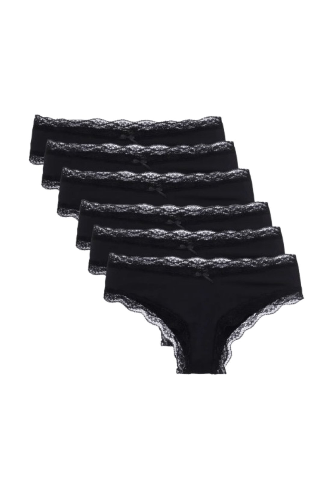 Vista 2 Kit 6 Calcinhas Boyshort Algodão Renda Pop Colors Loungerie preto Loungerie preto