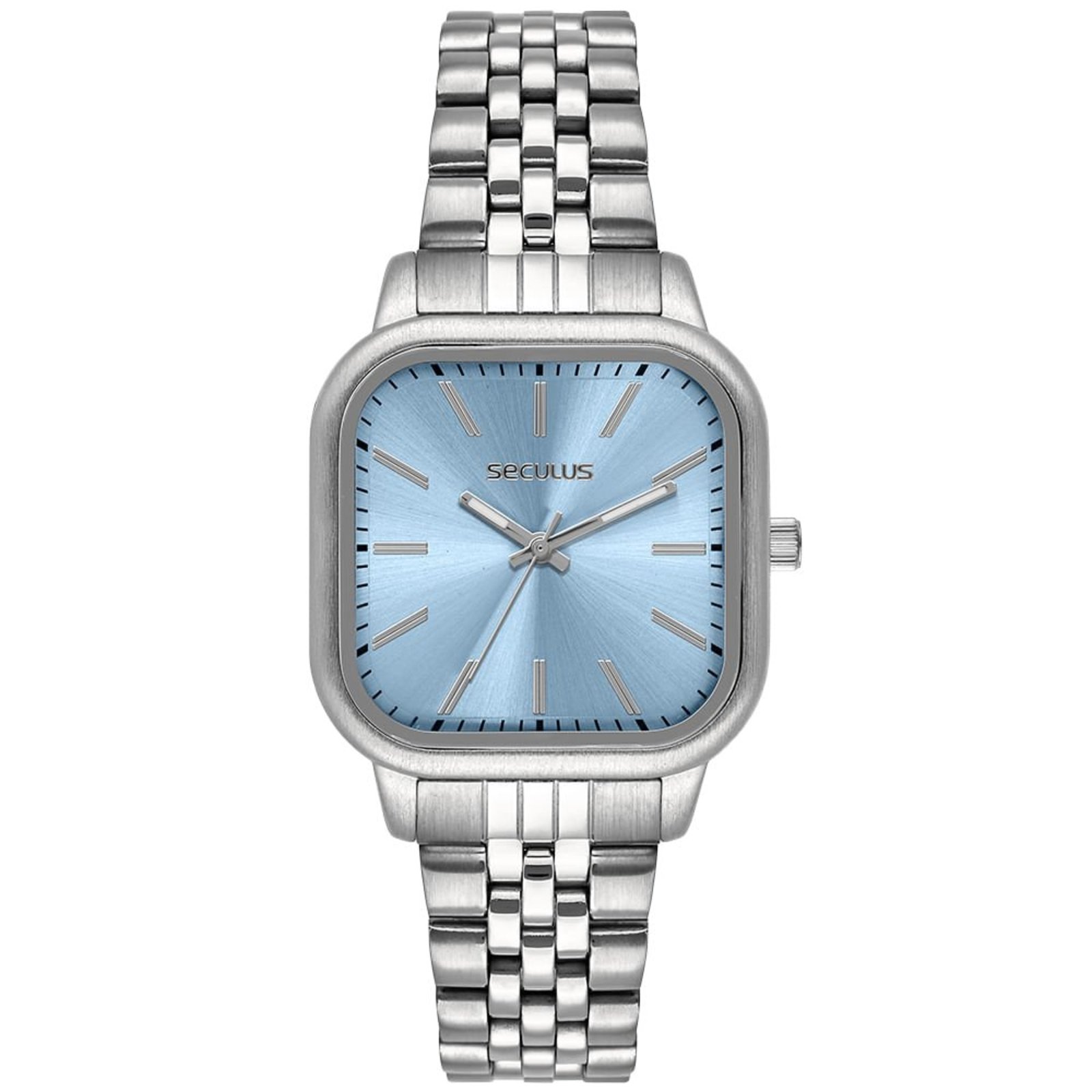 Relógio Feminino Seculus Quadrado Prata Mostrador Azul Seculus