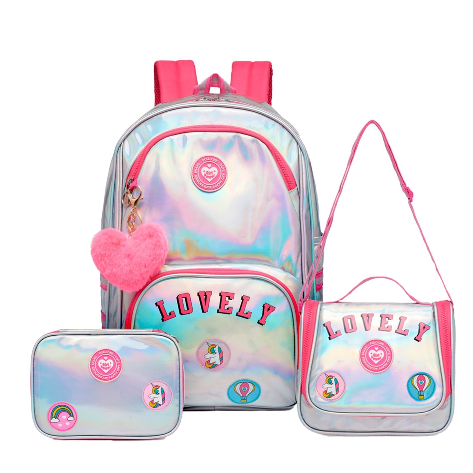 Infantil - Kit Mochila Feminina Lancheira Estojo Reforçada Espaçosa Polo One