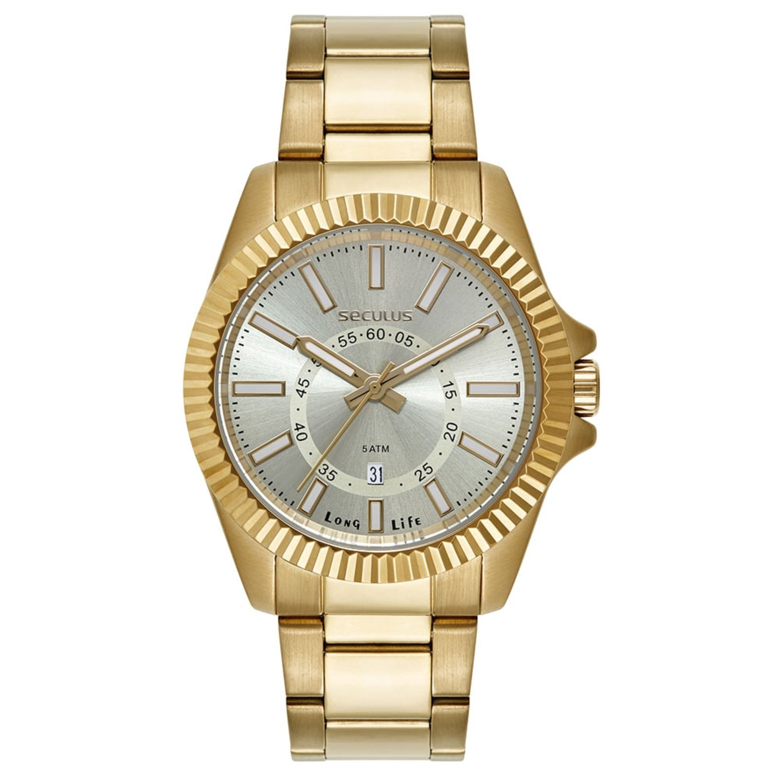 Relógio Feminino Aço Catraca Facetada Dourado Seculus