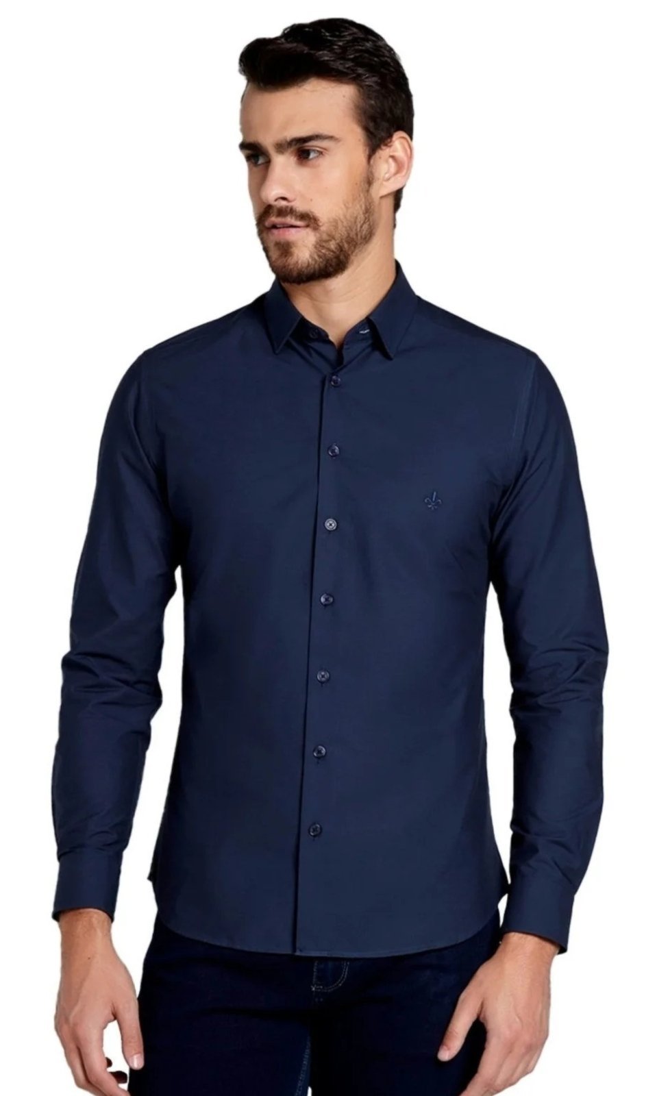 Camisa Dudalina Masculina Slim Tricoline Lisa Azul Marinho