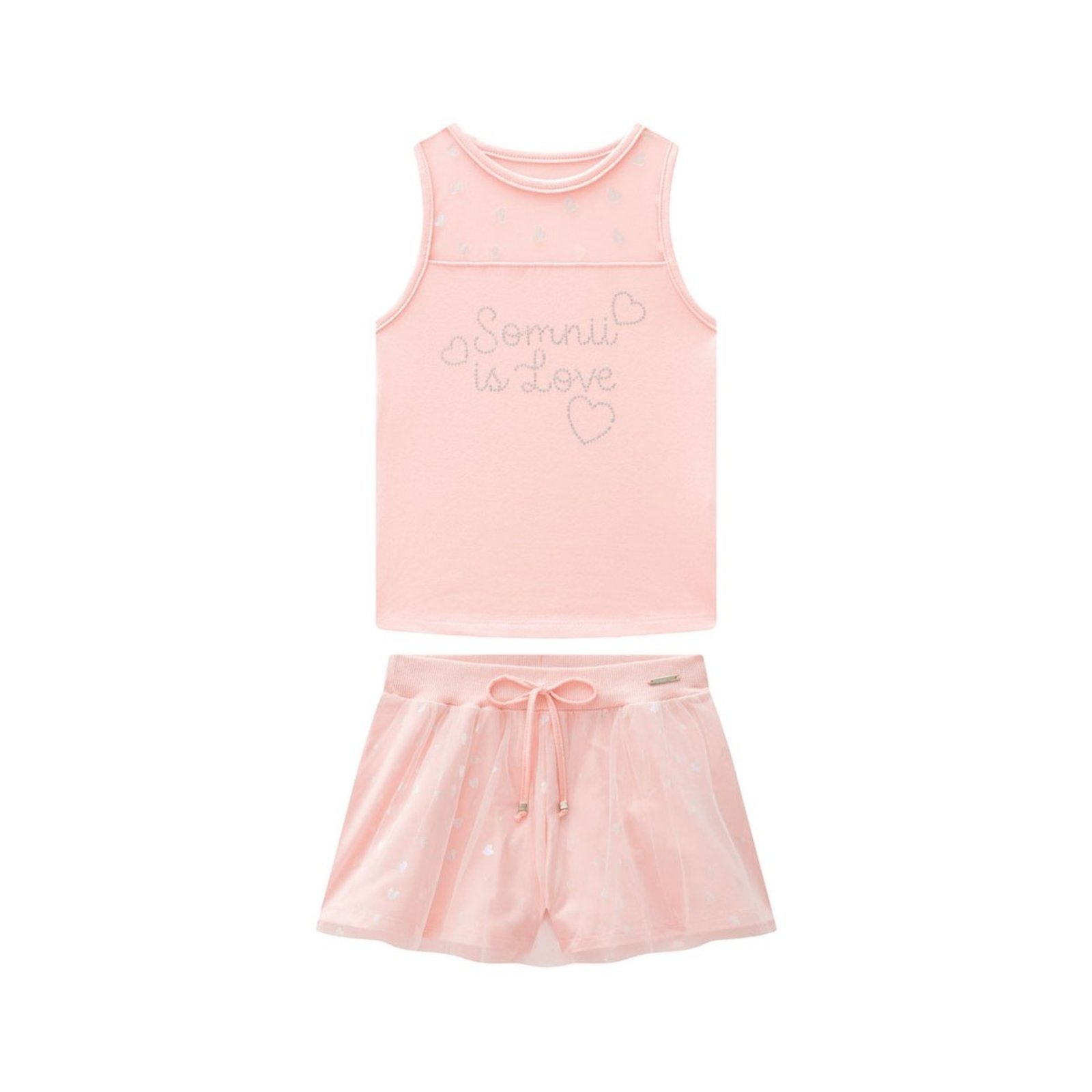 Infantil - Conjunto Menina com Regata e Short em Cotton com Tule