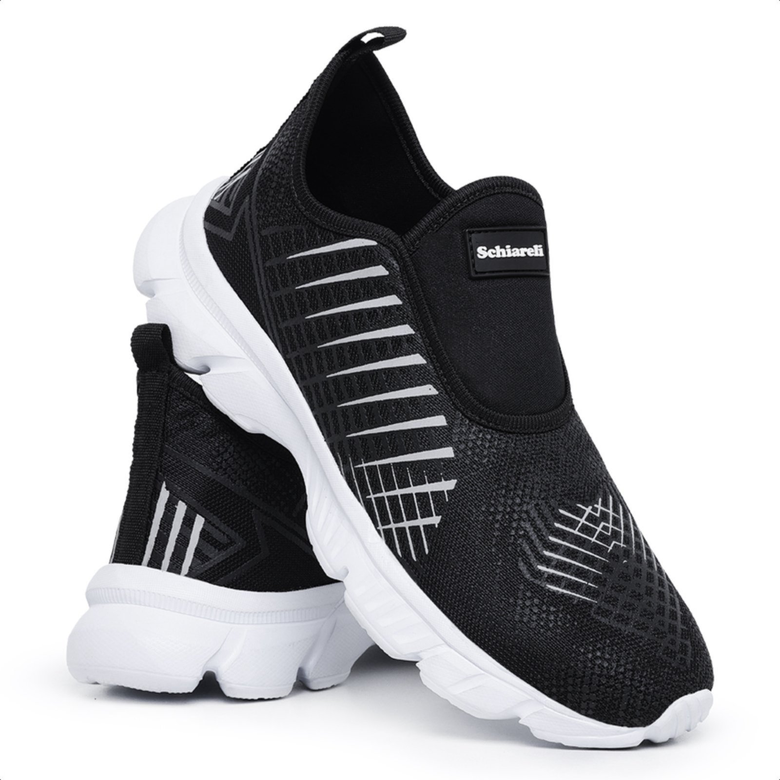 Tênis Masculino Esportivo Academia Caminhada Macio Leve Confortável Sch 545 Preto Sola Branca
