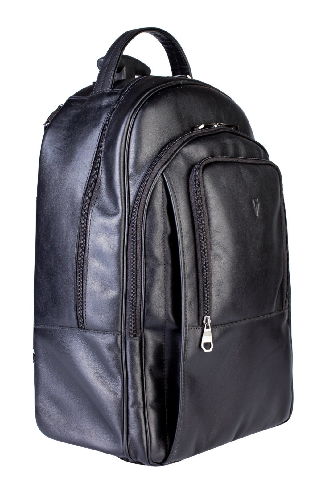 Vista 3 Mochila Vira Vento De Carrinho Em Couro Italiano Heitor preto Vira Vento preto