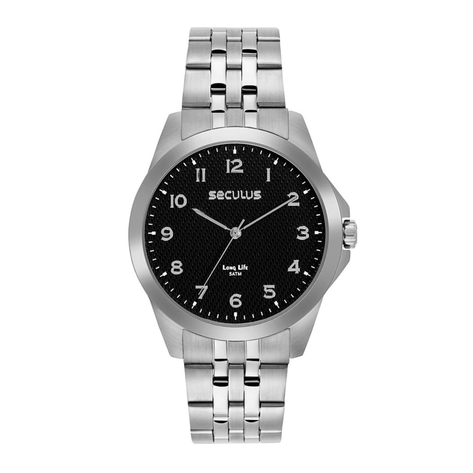 Relógio Seculus Masculino Aço com Mostrador Preto Seculus