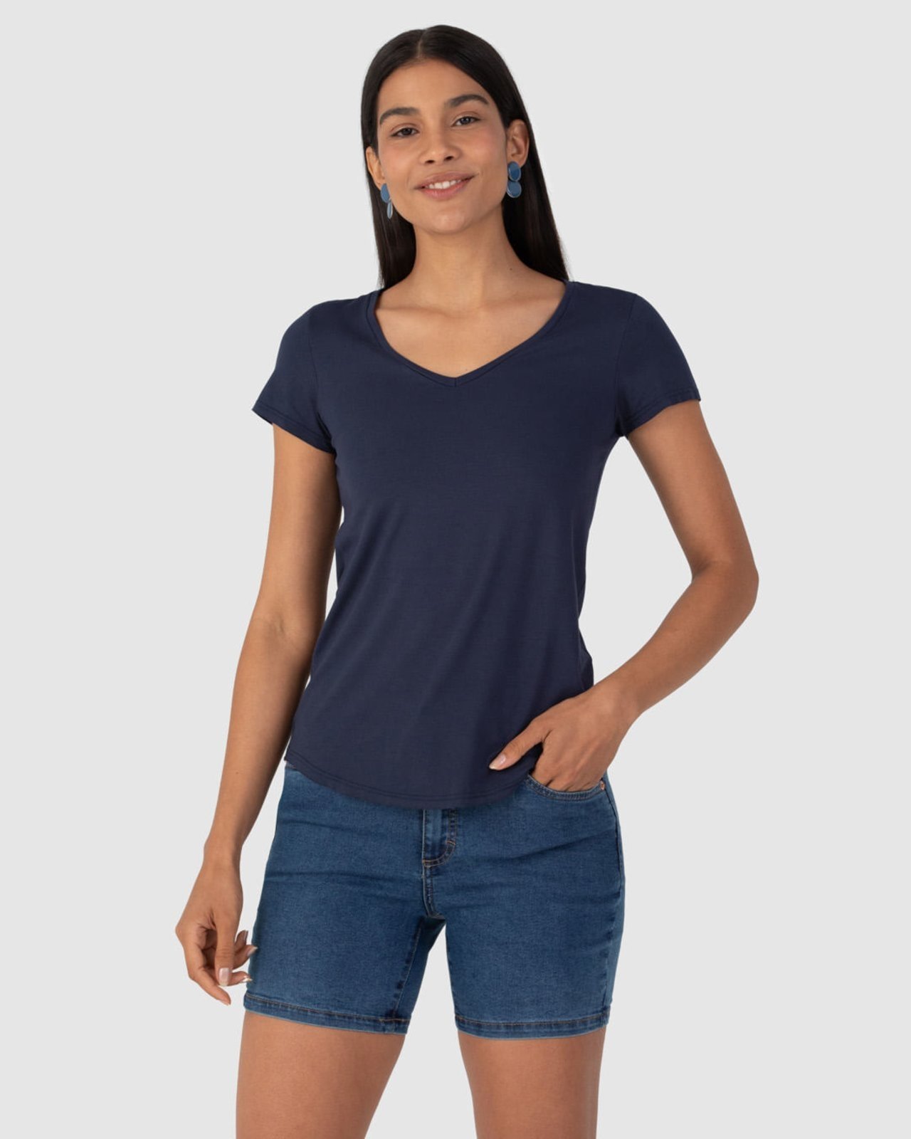 Blusa Básica Feminina Mullet Decote V Em Viscose Stretch