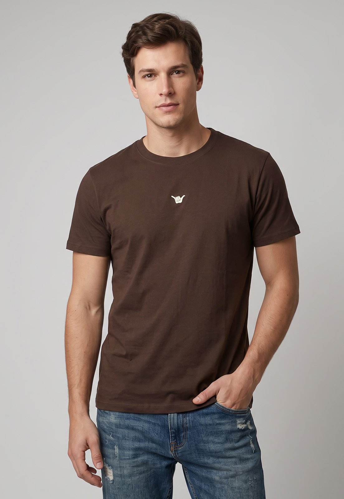 Camiseta Masculina Hang Loose Logo Marrom