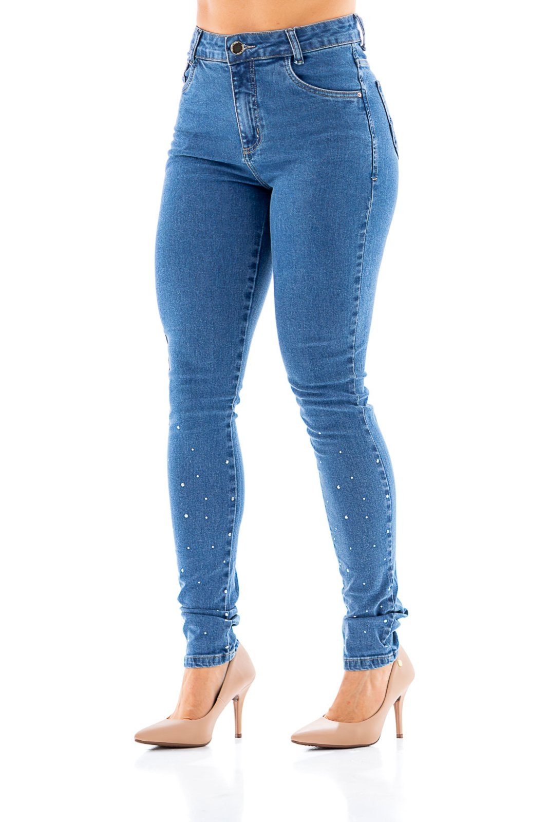 Calça Jeans Feminina Arauto Hot Pants Strass Azul Claro