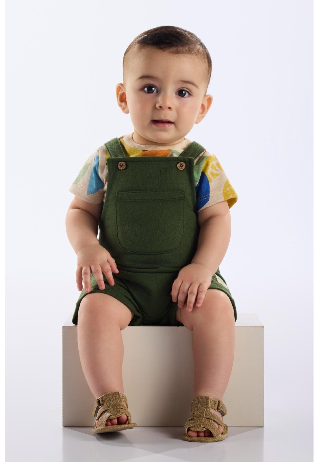 Infantil - Conjunto Jardineira e Body para Up Baby Bege