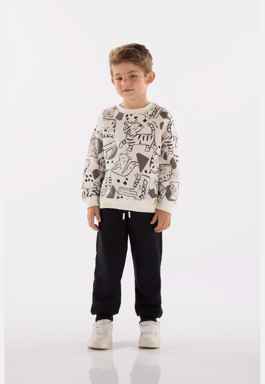 Infantil – Conjunto Masculino em Moletom com Blusão e Calça Up Baby Preto
