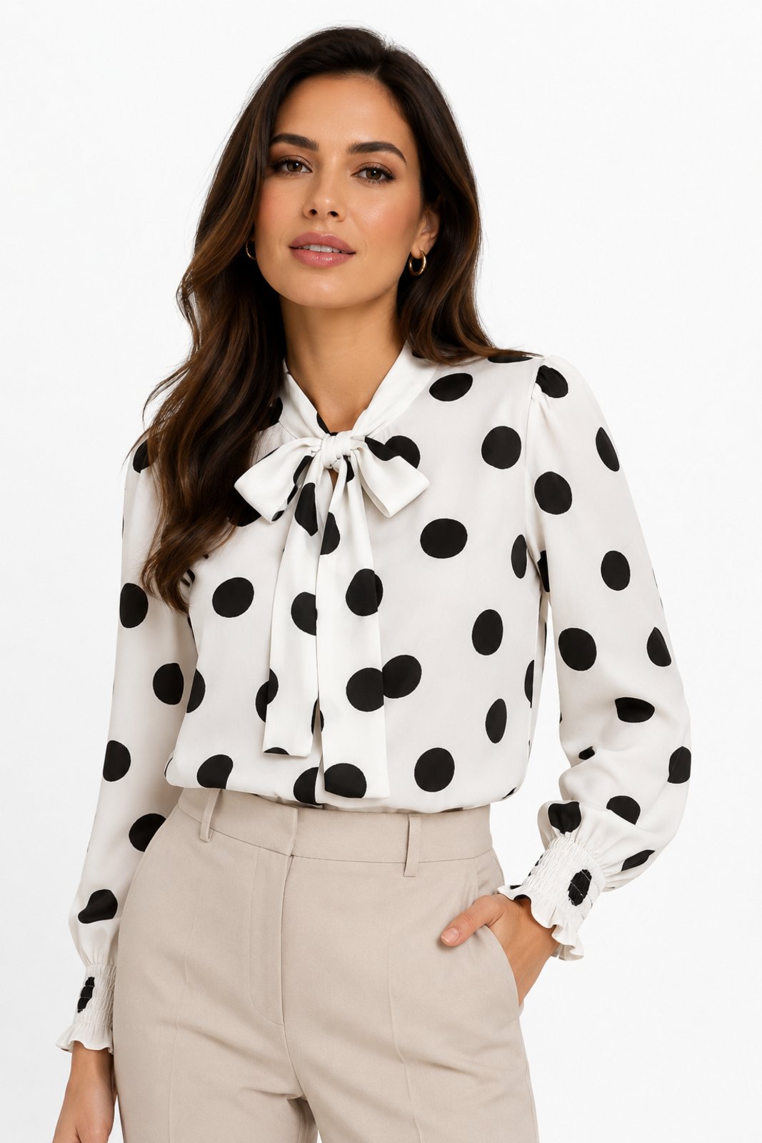 Blusa Social D Bell Outlet Fashion Com Laço Poá