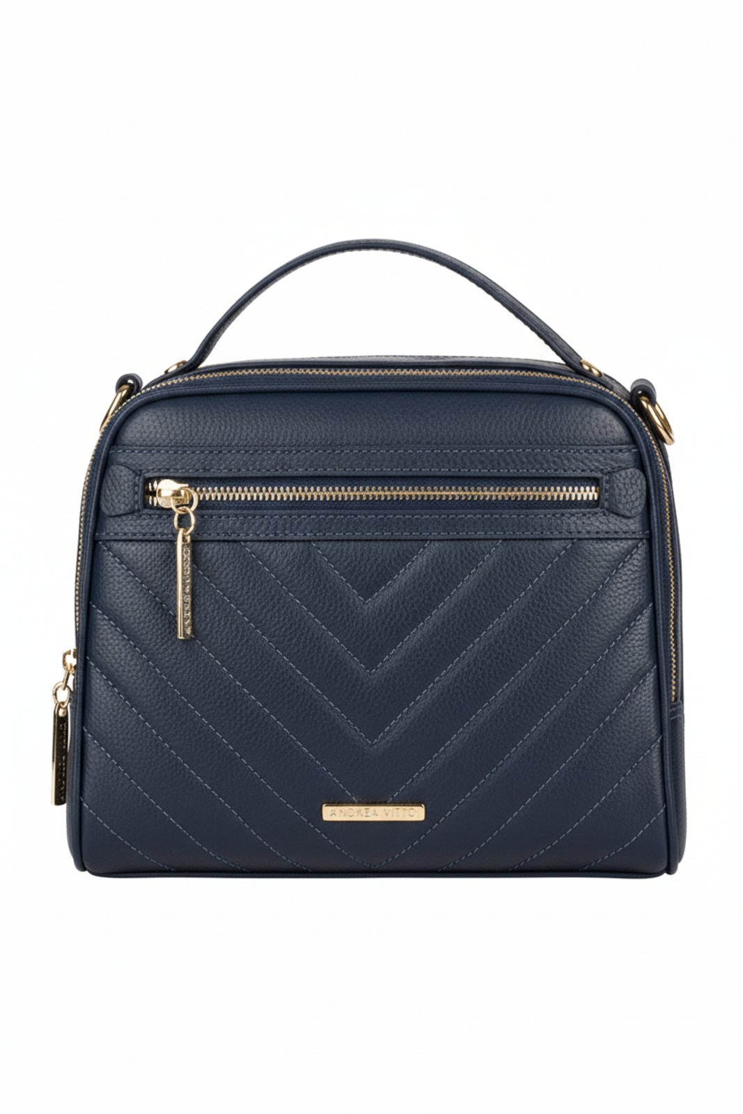 Bolsa baú pequena de couro liso Lara - Azul