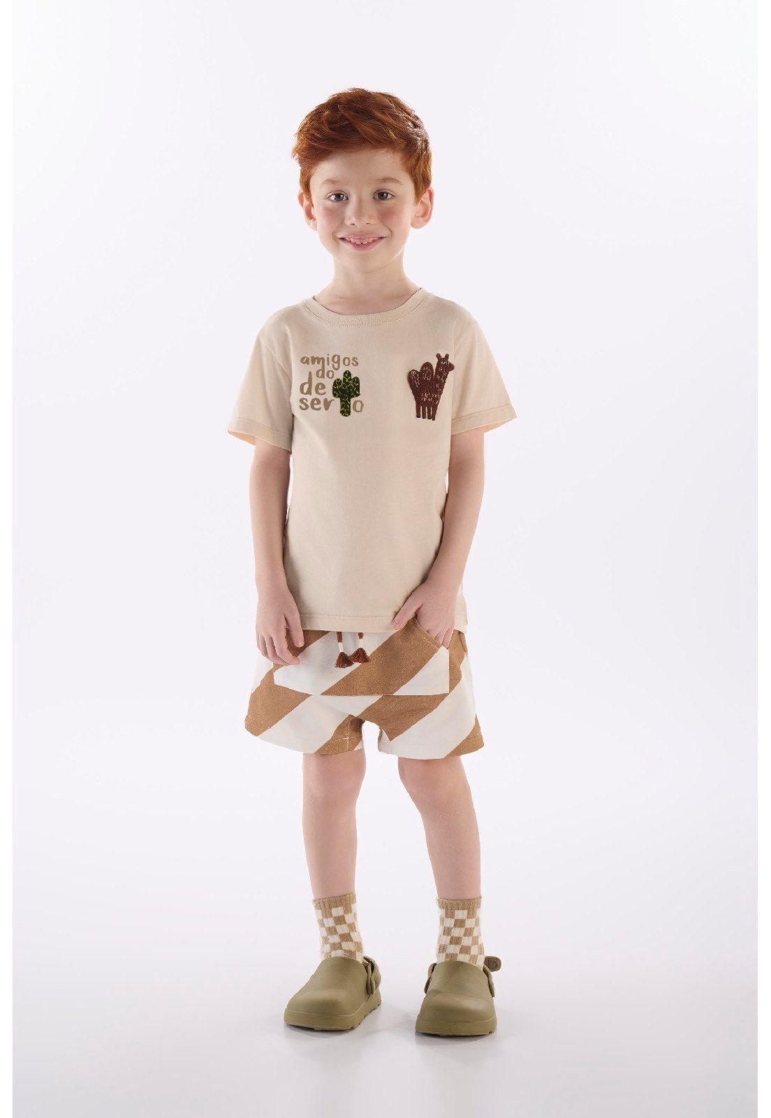 Infantil - Conjunto Menino Camiseta e Short Três e Já Bege