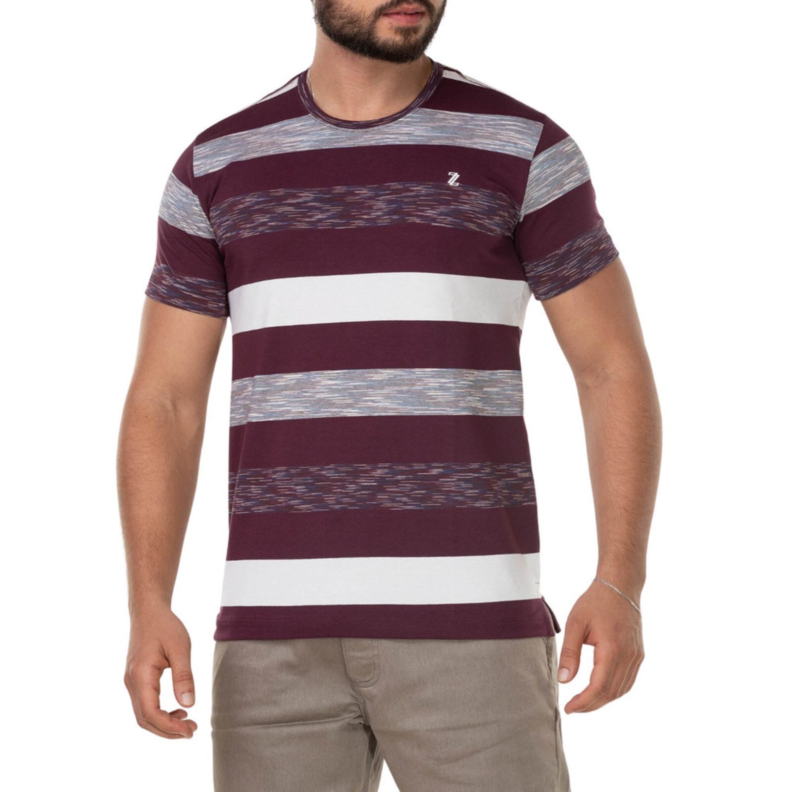 Camiseta Masculina Manga Curta Listrada Gola Redonda