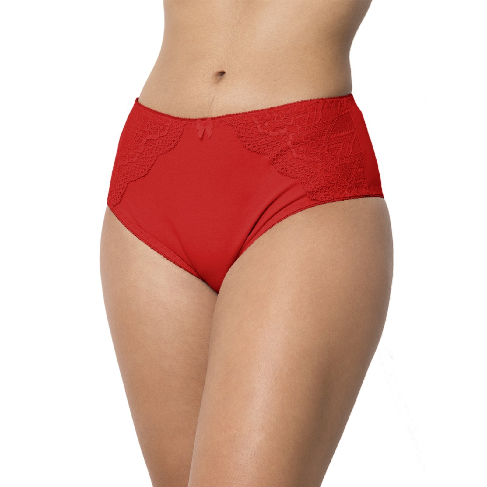 Calcinha Cotton Tetê Variedades Algodão Super Confortável Cintura Alta Detalhes em Renda Modelagem Firme Vermelho