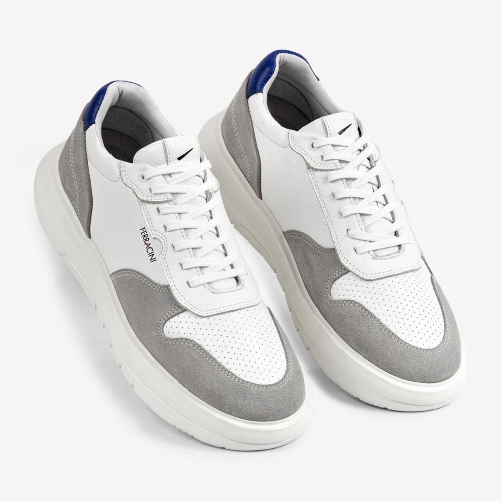 Vista 3 Tênis Sneaker Masculino Couro Legítimo Ferracini Energy Cinza 8287-695E branco FERRACINI branco