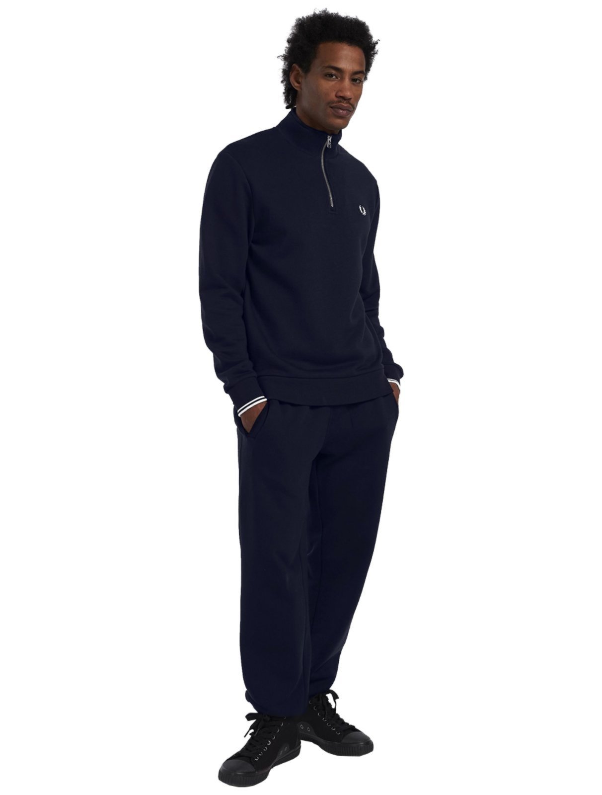 Vista 3 Blusa Fred Perry Moletom Masculina Regular Half Zip azul marinho Fred Perry azul marinho