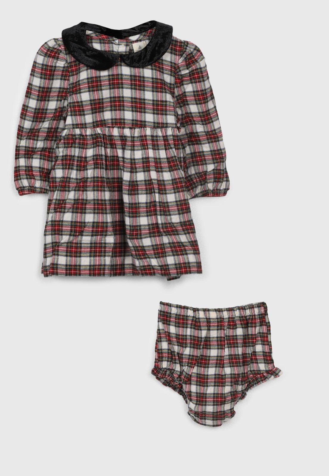 Infantil - Kit Vestido GAP Xadrez Gola Veludo e Calcinha Vermelho