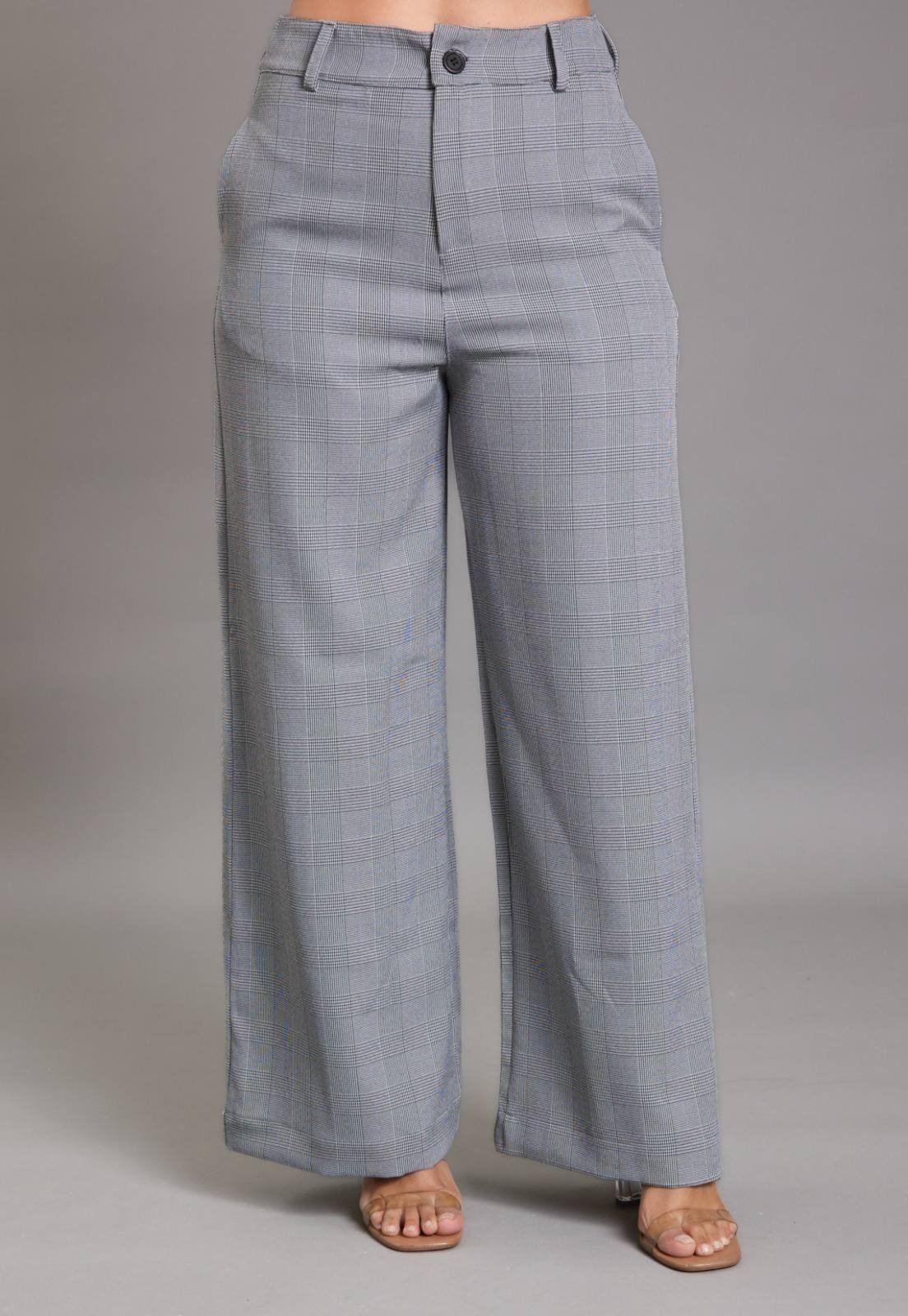 Calça Pantalona Feminina Vhf Variedades Confortável e Estilosa Xadrez Cinza
