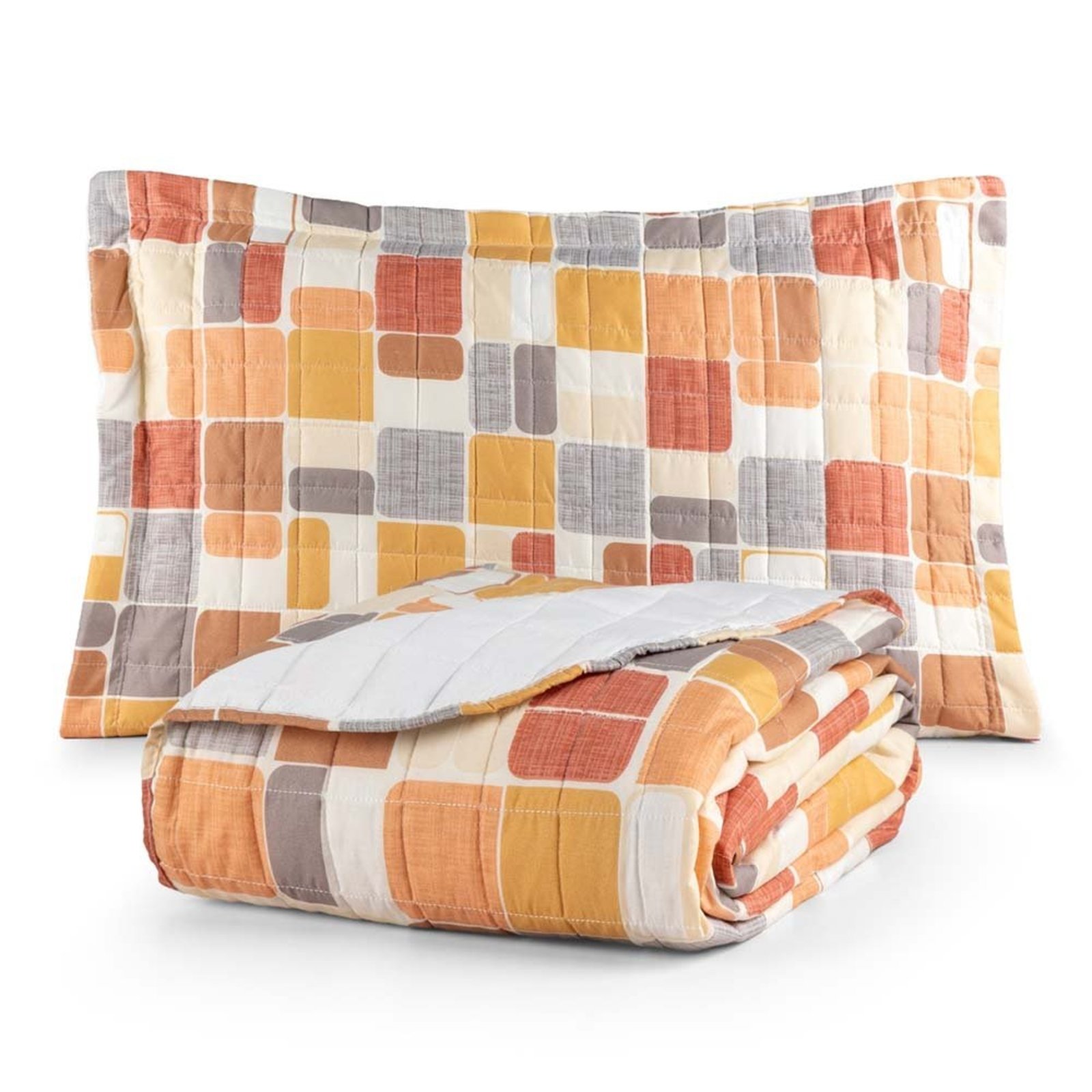 Kit Cobre Leito Karina Solteiro Micropercal 300 Fios Colcha Estampado 2 Peças Quadri 1