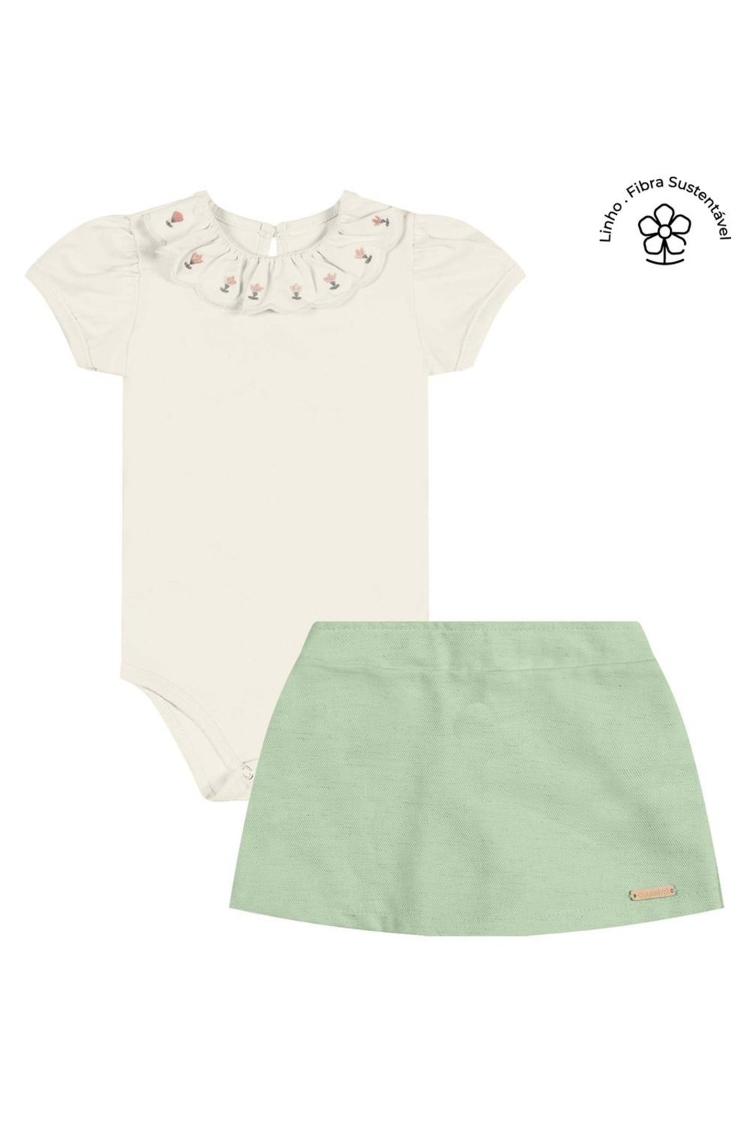 Infantil - Conjunto Menina Gola Bordada Colorittá Bege