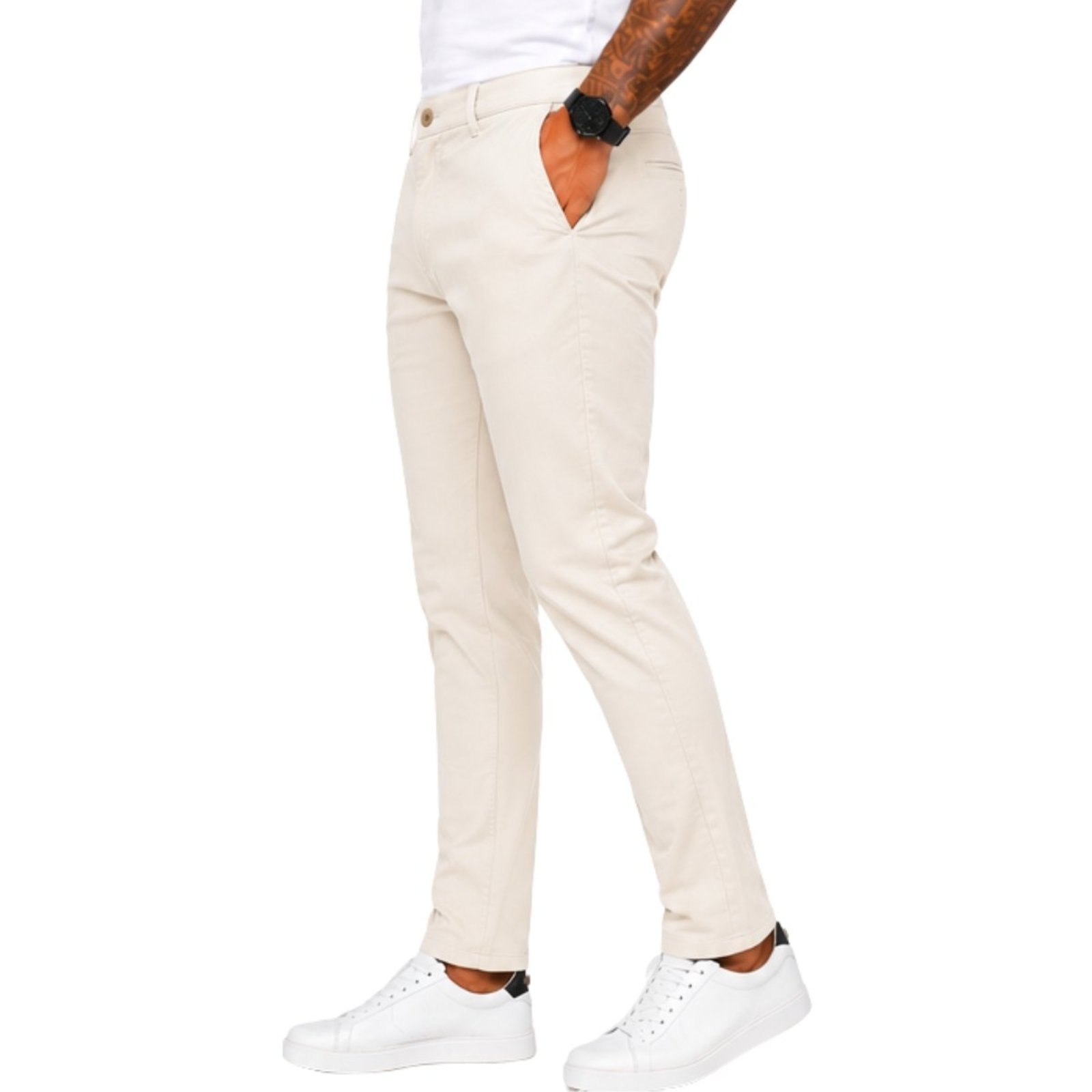 Calça Masculina Slim em Sarja Premium Casual Conforto e Elegância Bege