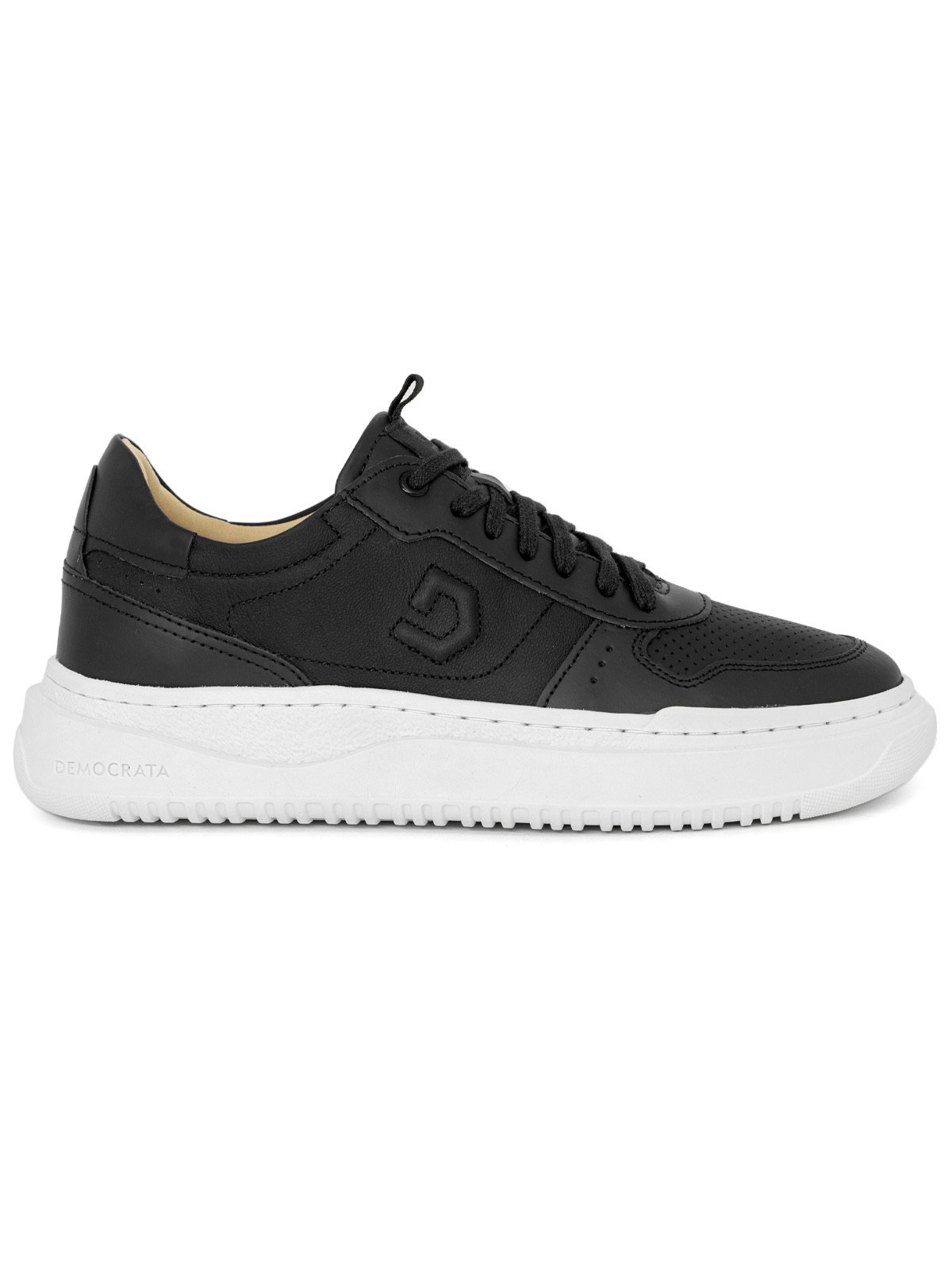 Tênis Masculino Democrata Casual Denim Block Couro Com Cadarço Preto