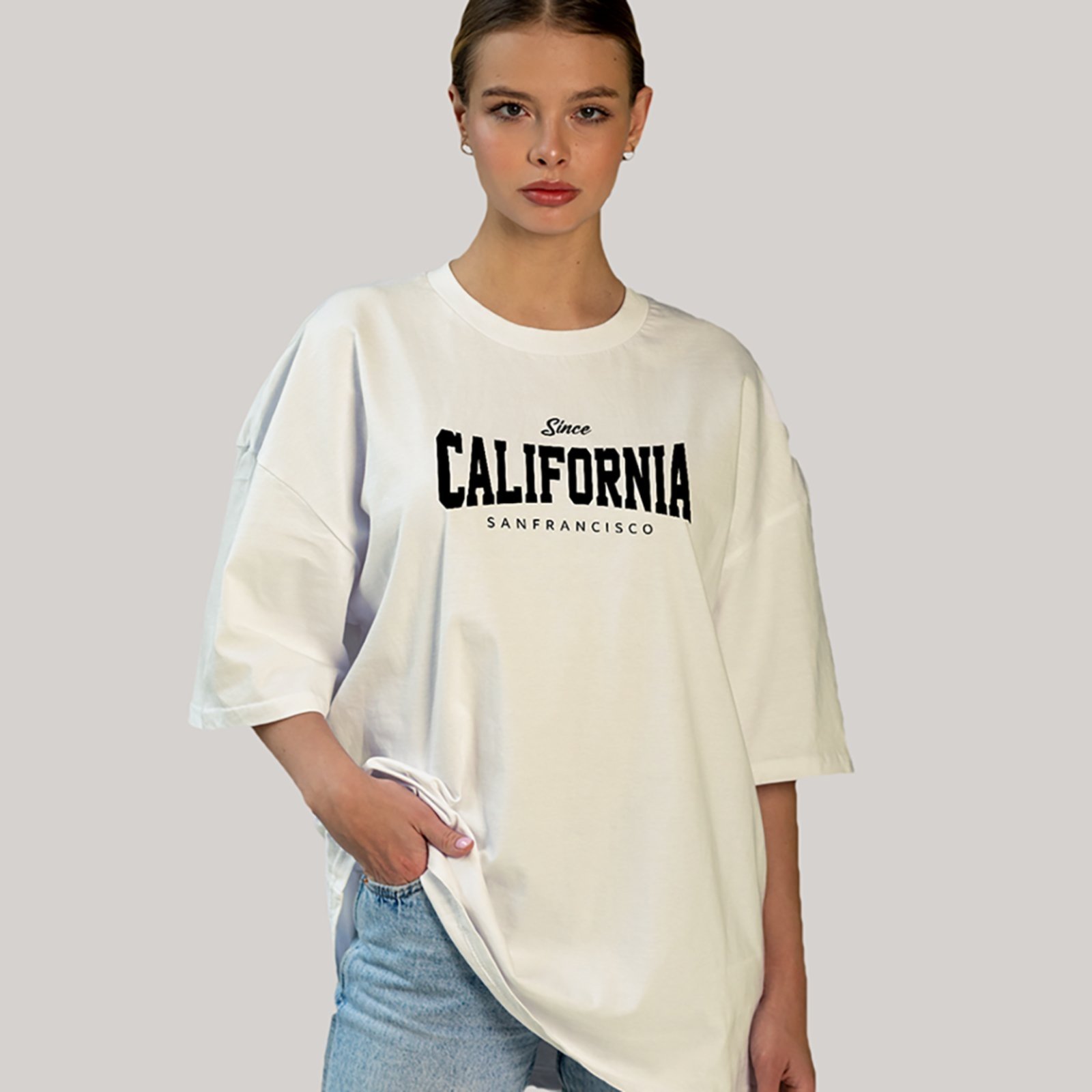 Camiseta Ousy California San Francisco Oversized Unissex Off White