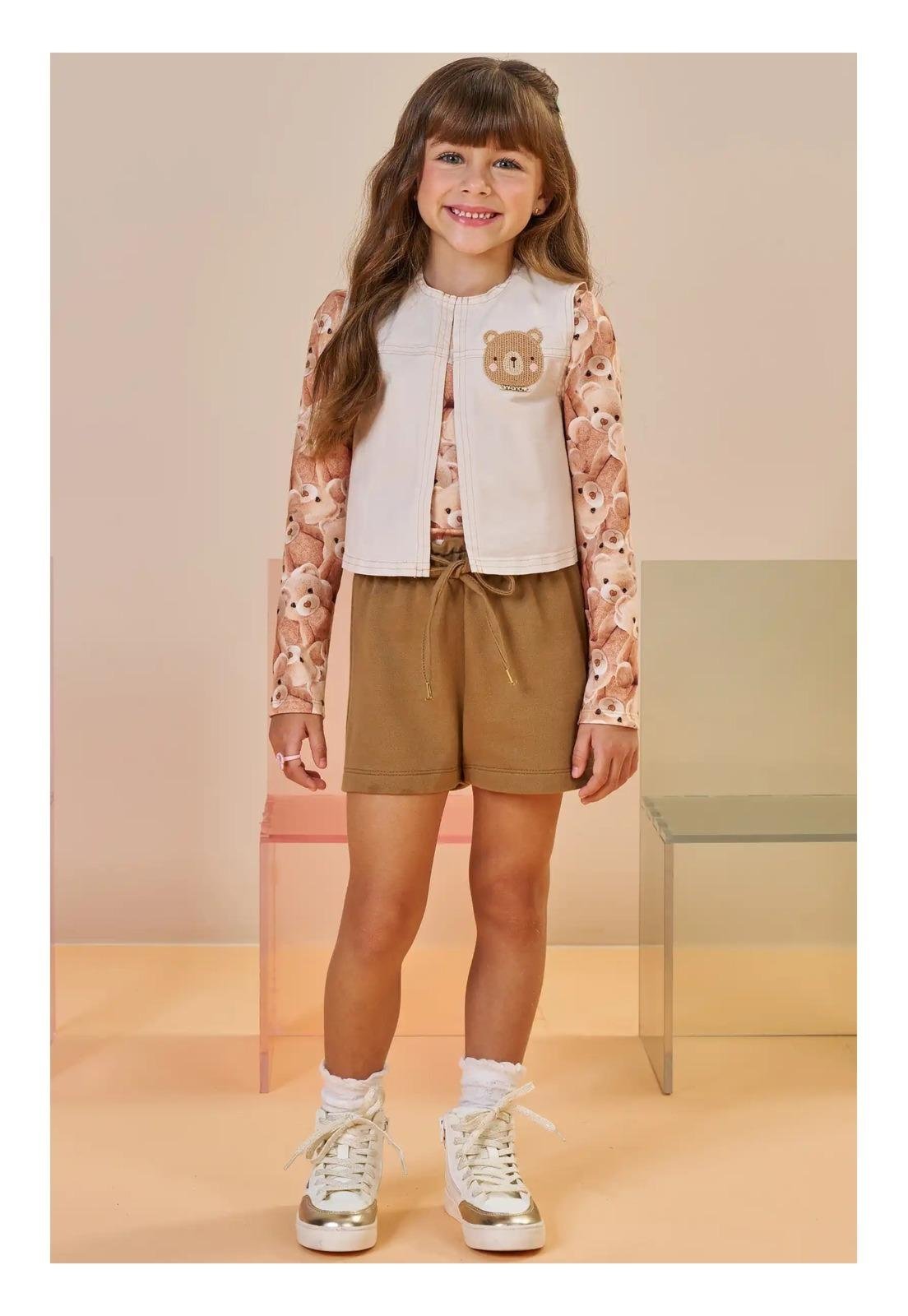 Infantil - Conjunto Shorts Colete 3 Peças Inverno Infanti 2 Cinza