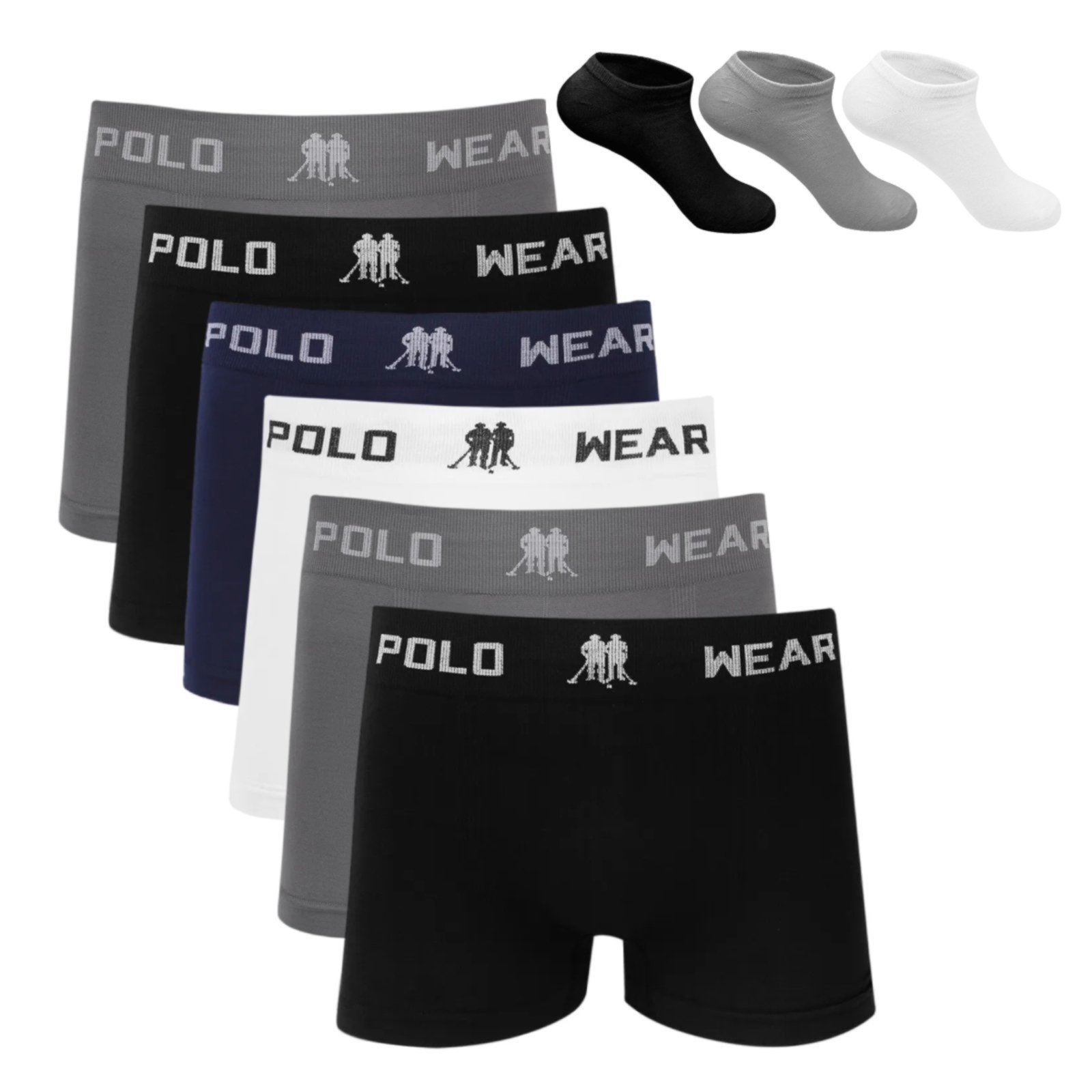 Kit 6 Cueca Boxer Polo Wear Microfibra Sortido + 3 Meias M4 Colorido