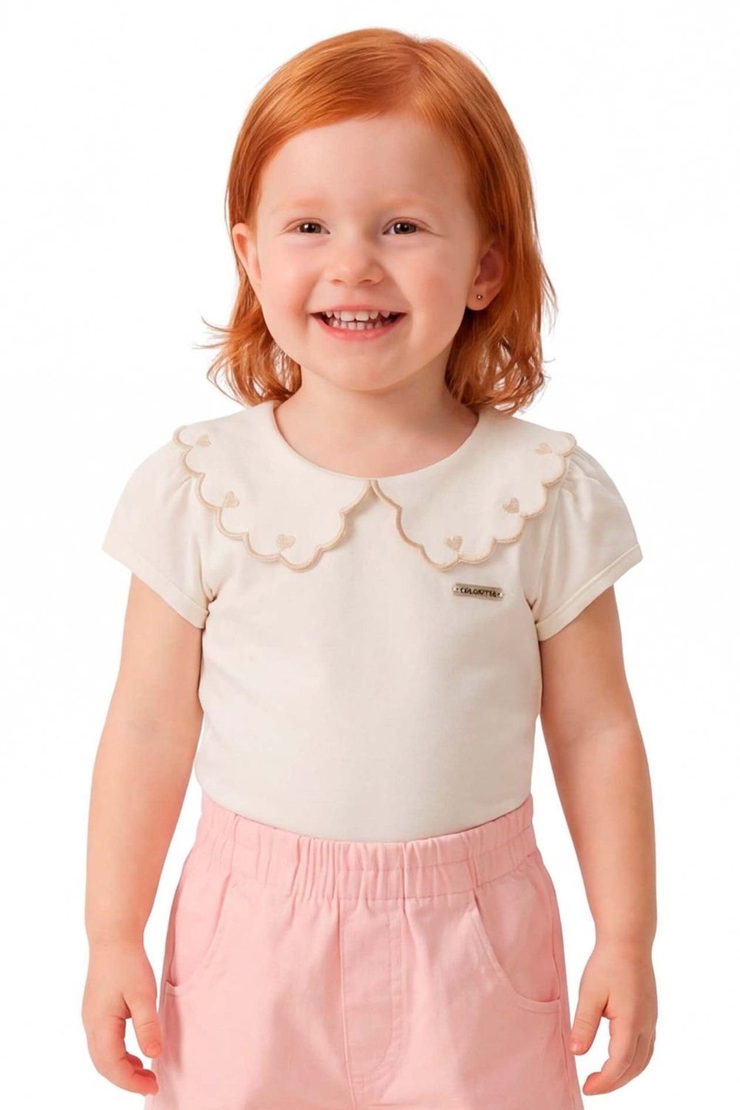 Infantil - Blusa Menina Gola Bordada Colorittá Bege