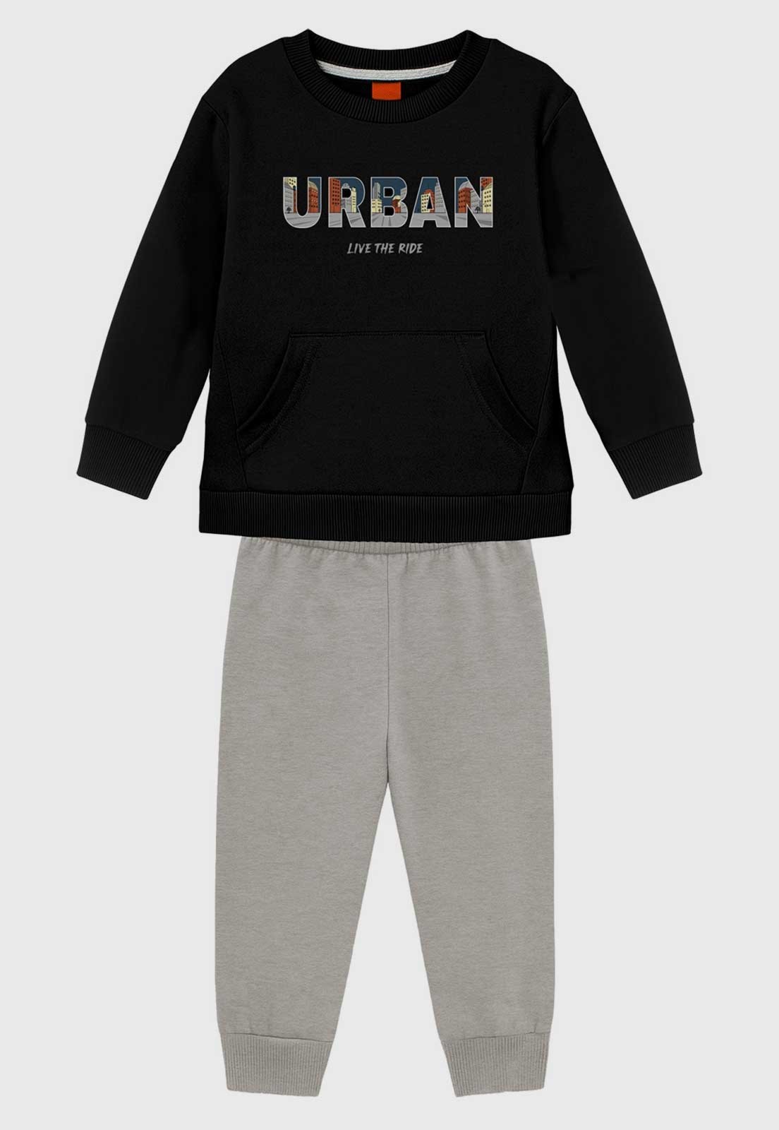 Infantil - Conjunto Kyly Moletom Estampa Urban Preto