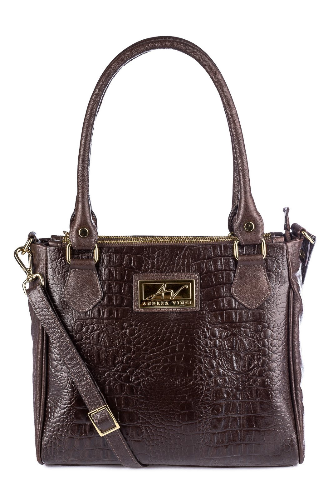 Bolsa de couro com divisórias croco Tiffy - Café